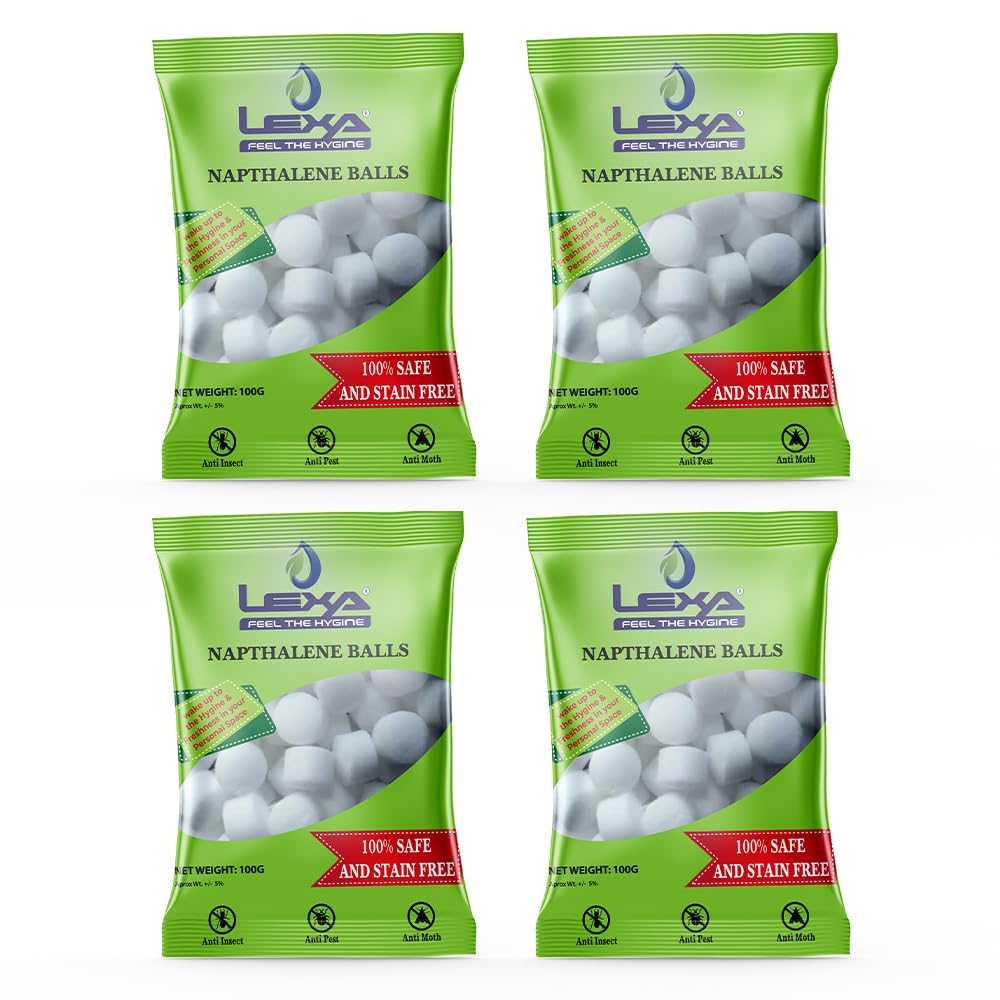 LEXA Naphthalene Balls (Pack of 4) - Pest, Moth Repellent for Clothes and Linens - Long-Lasting Protection