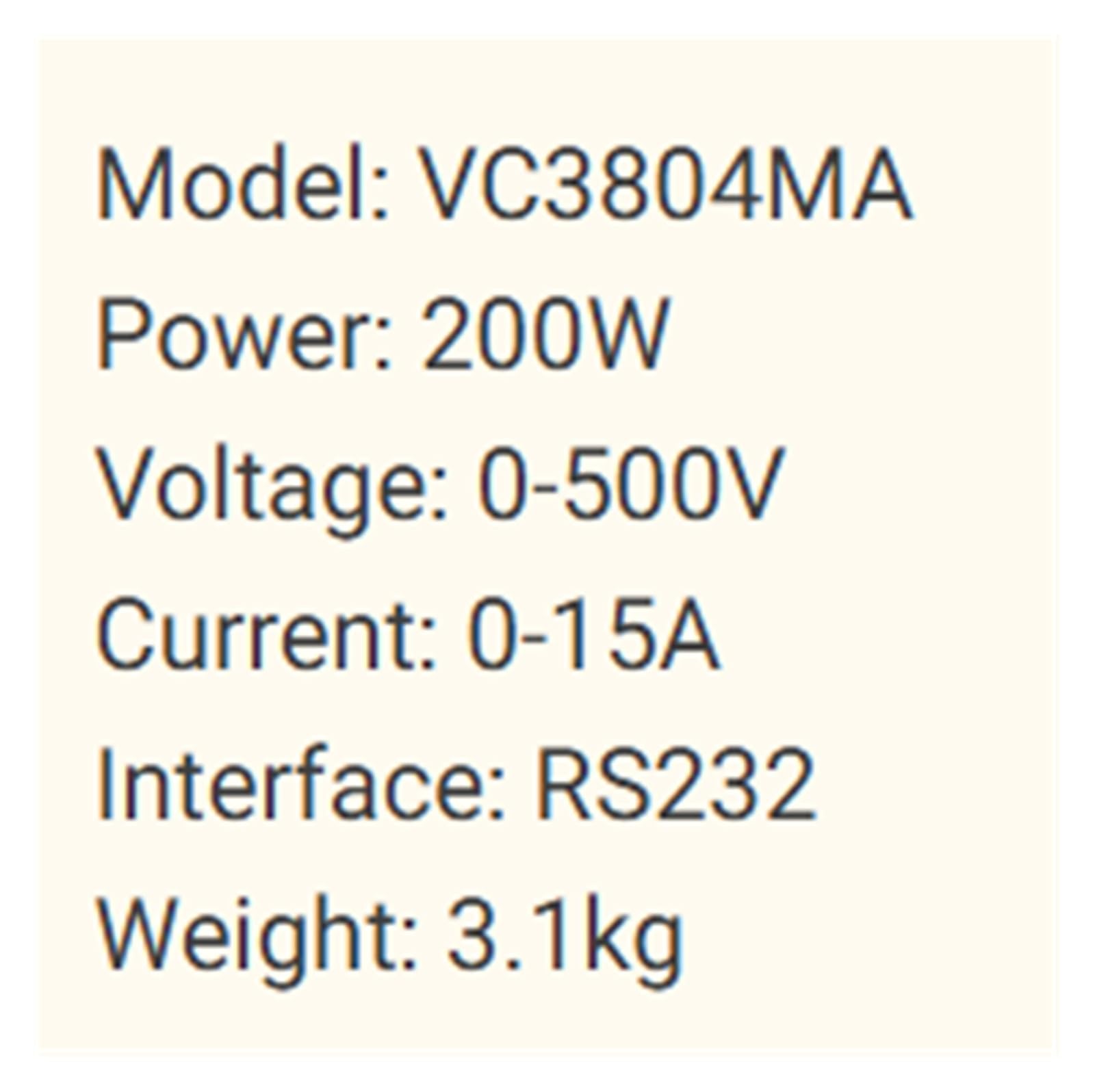 Carico elettronico CC VC3804MA 0-500 V 200 W 15 A