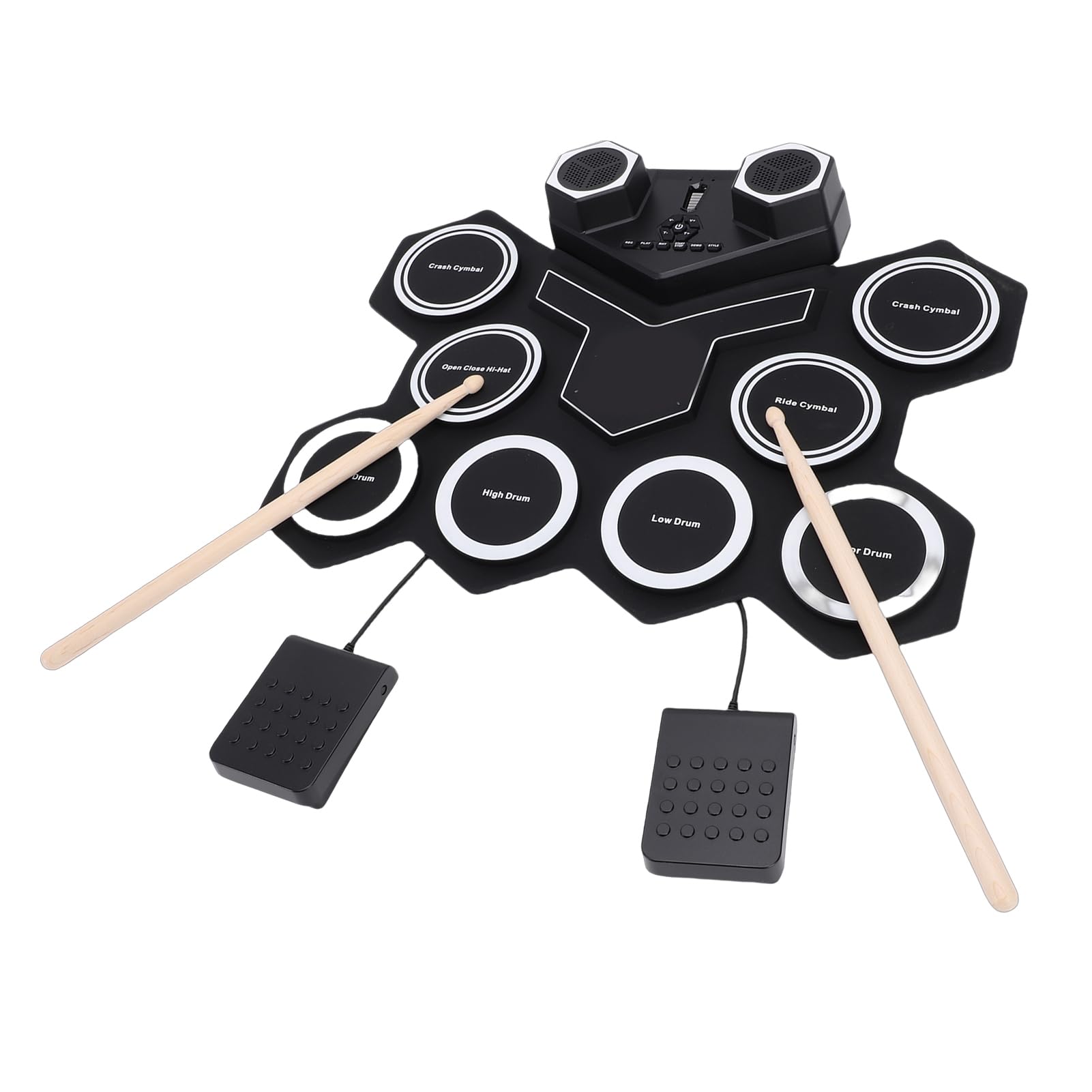Set di Batteria per Esercitazione MIDI con 2 Pedali, Batteria Elettronica Ricaricabile per Bambini e Adolescenti, Kit in Silicone Leggero