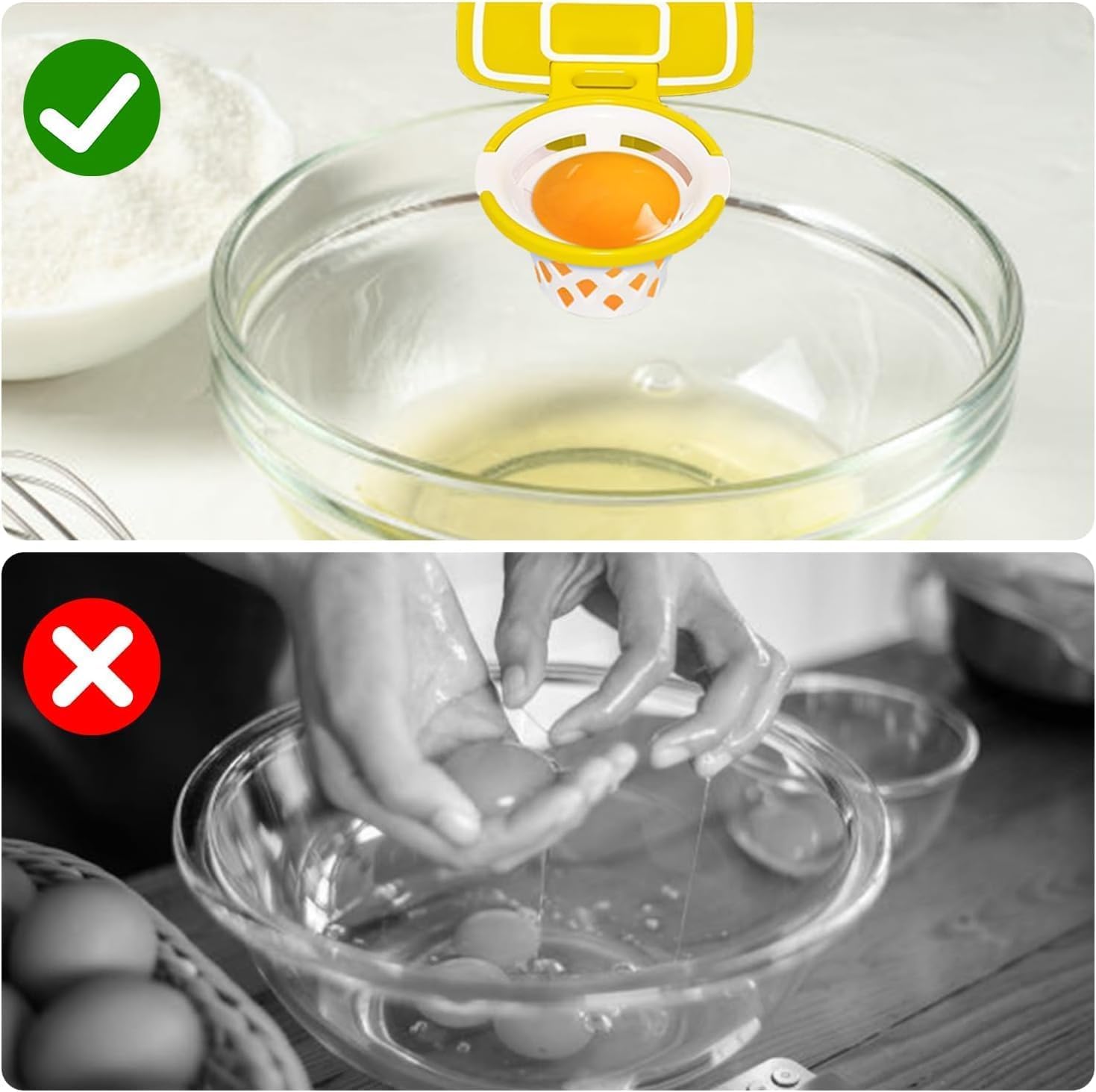 Separador de Proteínas de Yema de Huevo, Soporte de Baloncesto, Separador de Huevos Crudos, Gadgets de Cocina de Plástico (Amarillo)