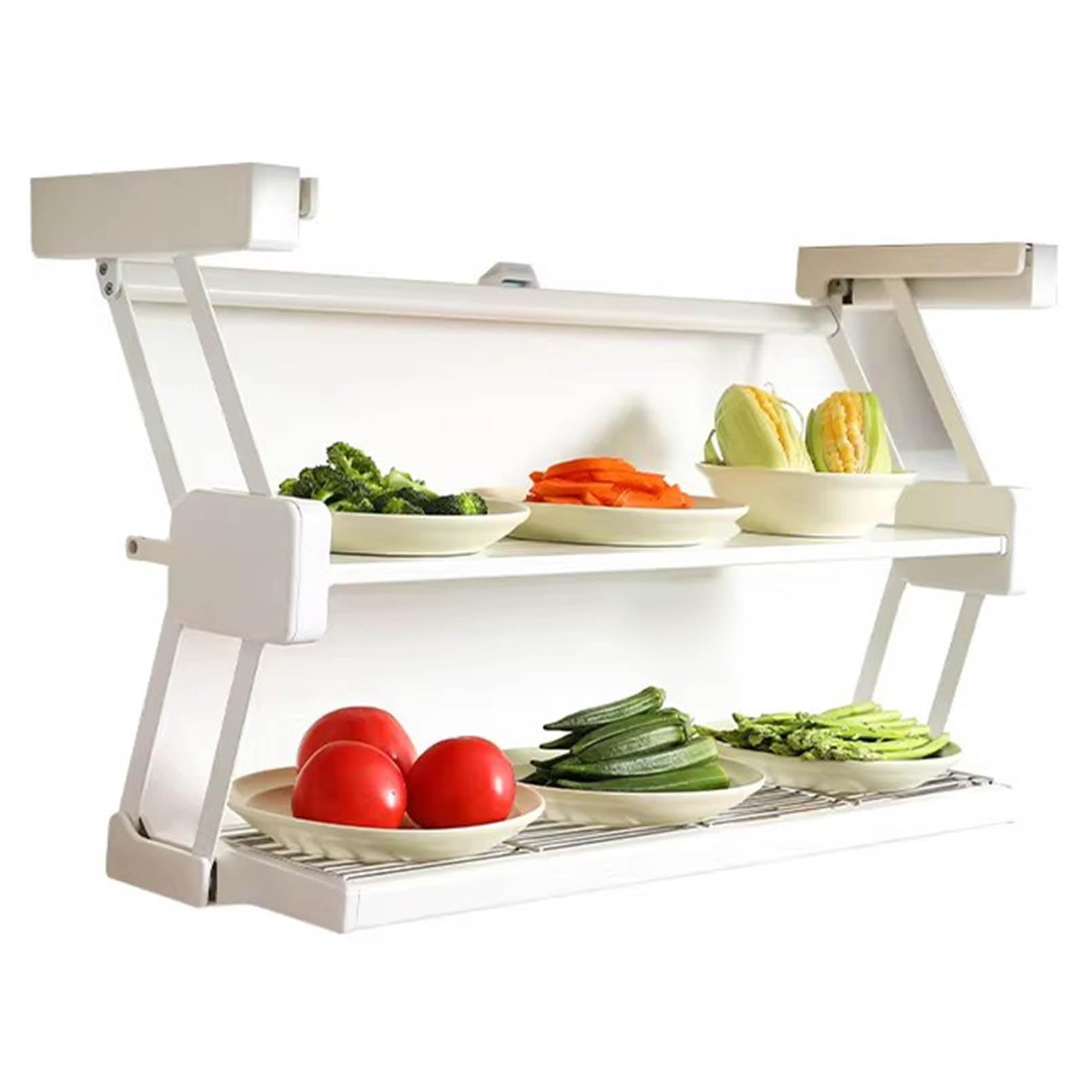 Scaffale da cucina estraibile, resistente, a 2 ripiani, pieghevole, per risparmiare spazio, portaspezie per cucine alte