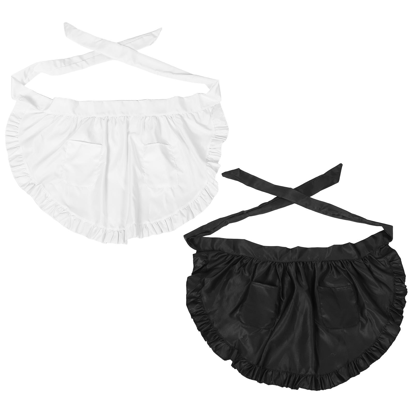 Healvian 10 Pièces Tablier Cuisine à Volants Blanc pour Femmes avec Double Poche, Ajustement Confortable Taille, pour Restaurants Cuisine, Style Élégant et Mignon