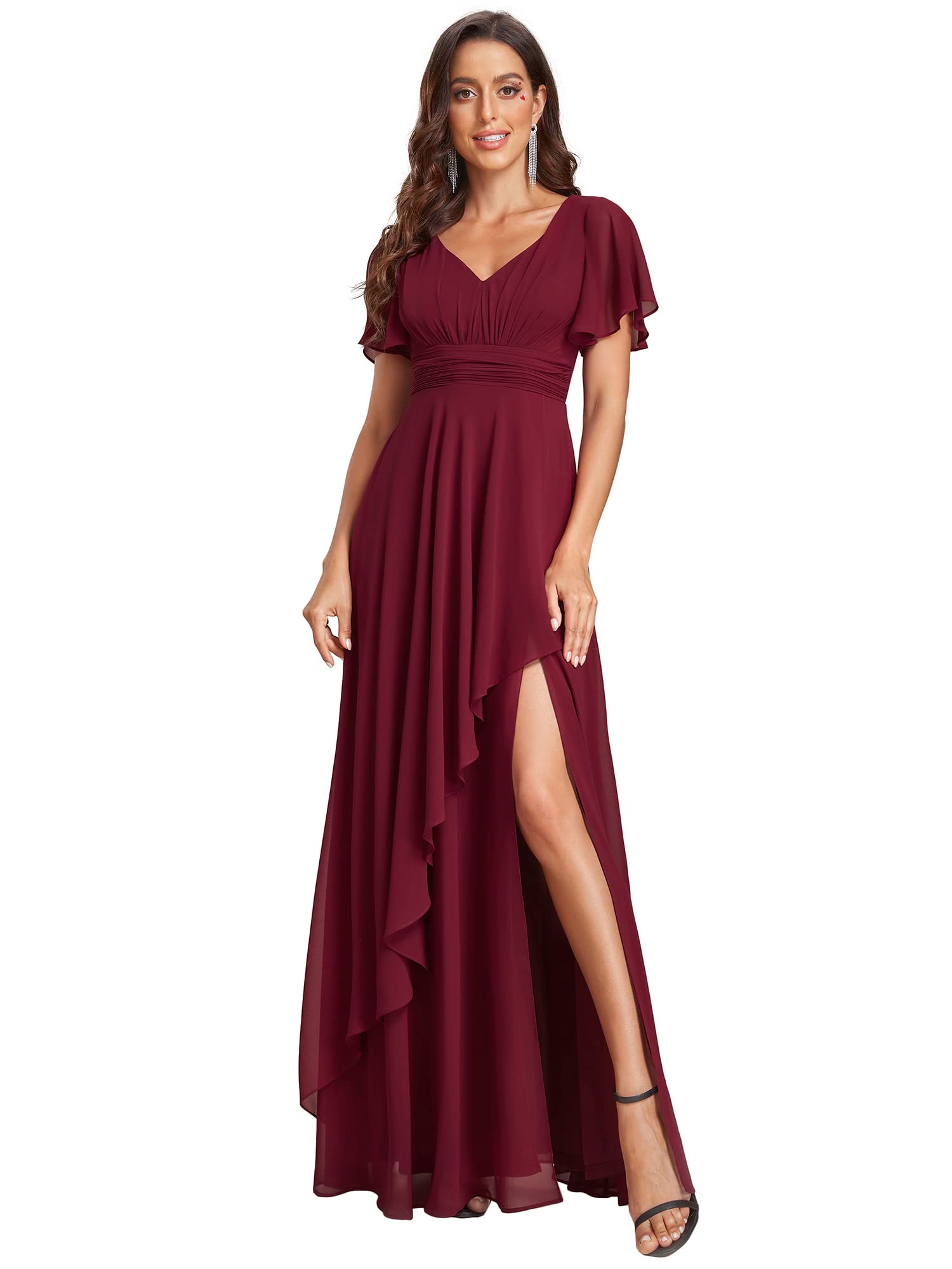 Ever-Pretty Women's V Neck Short Sleeves Ruffled Chiffon Evening Dress 01809