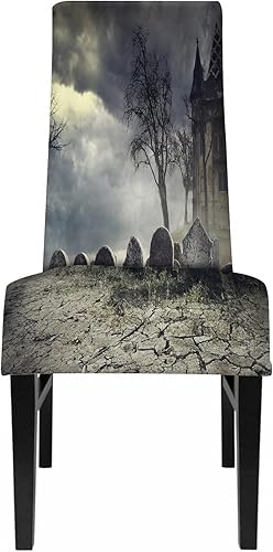 WONDERTIFY Fundas elásticas para sillas de casa embrujada para comedor, cementerio espeluznante de Halloween, fiesta de miedo, protector de silla,