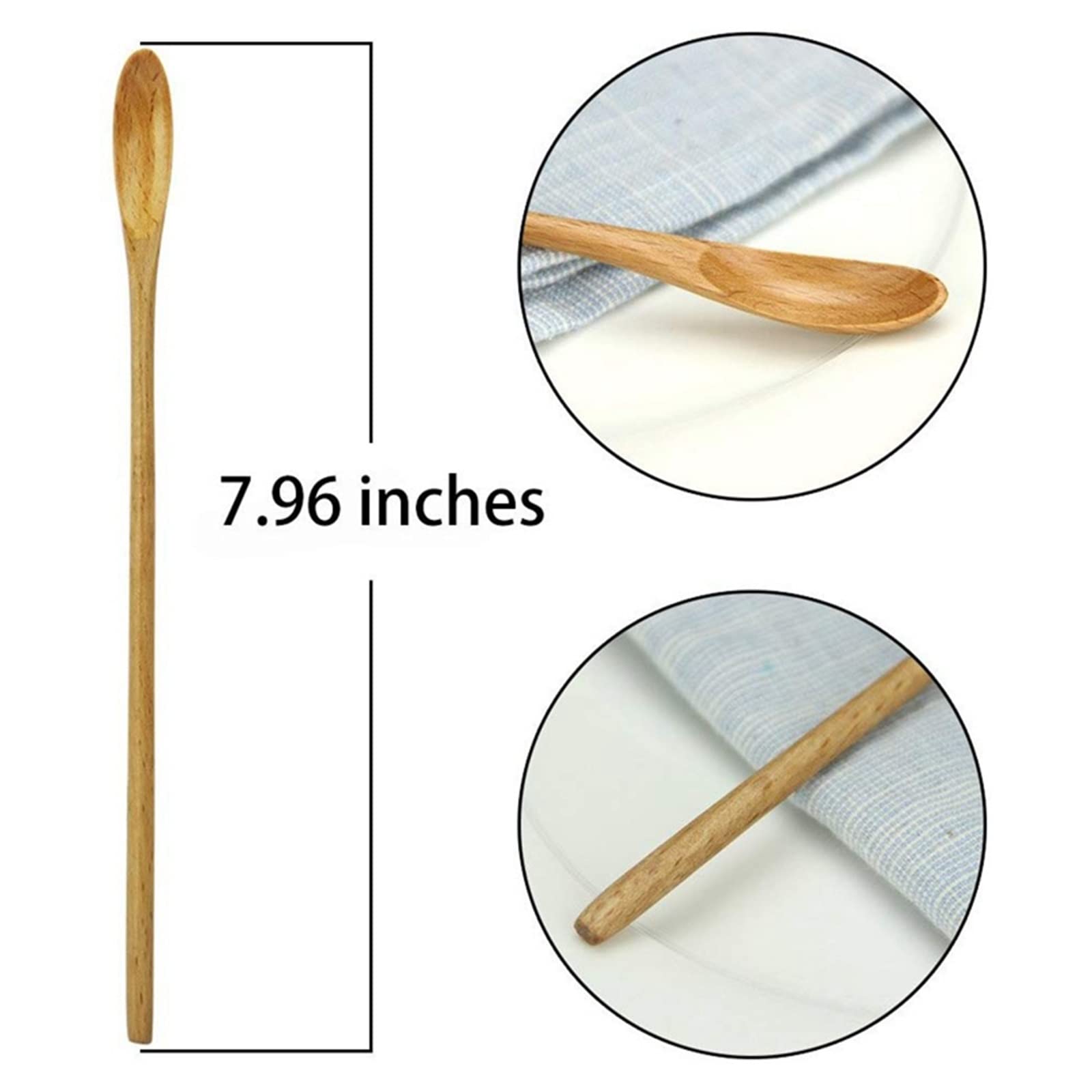 JINGYAN Cuillères à café Bar Spoon, Cocktail, Swizzle Sticks For Drinks, 7.96 Inch 10 Pieces Natural Wood Long Handle Drink Spoons Stirrer