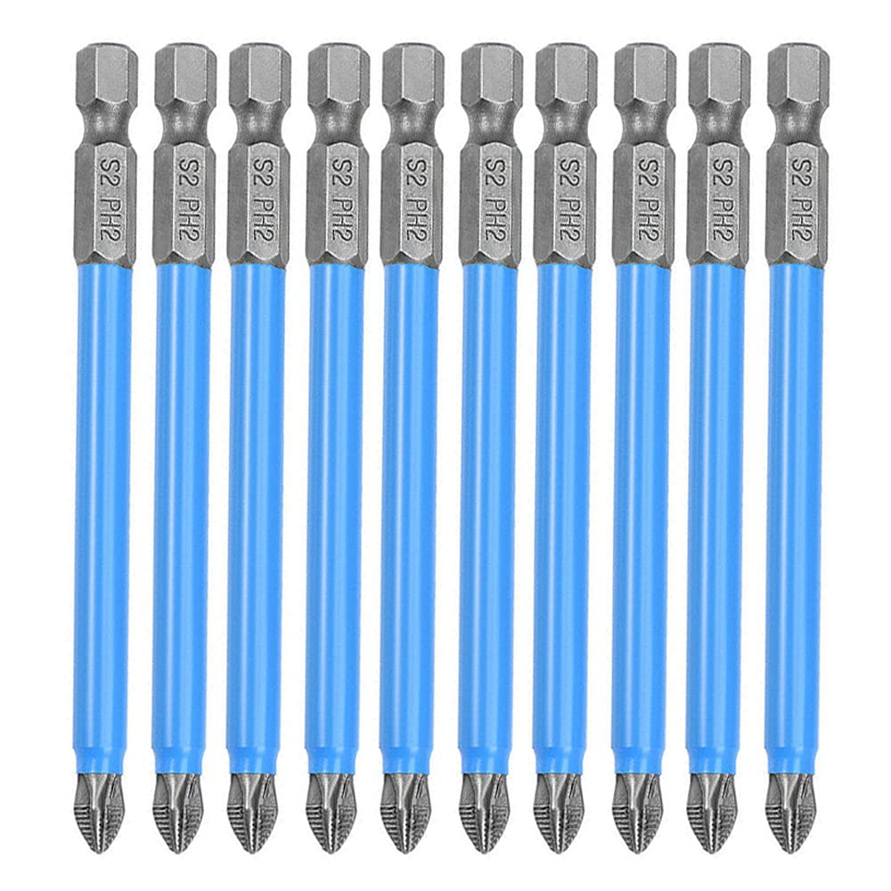 10Pcs Ph2 Magnetic #2 Phillips Screwdriver Bit Set Hex Shank Phillips Head Drive Bit Cross Anti-Slip Screw Driver Power Drill Bit Screwdriving Bit For 781509200503