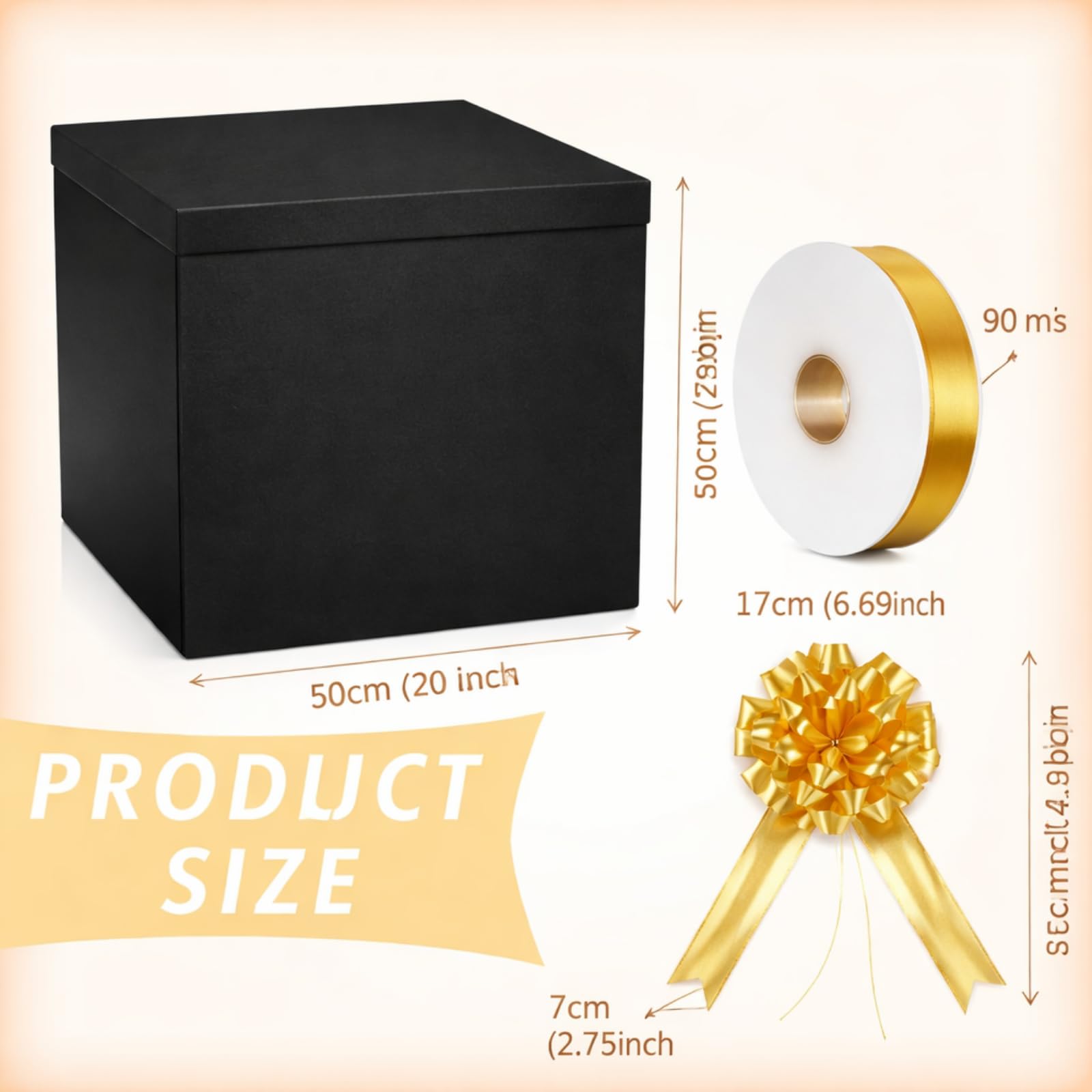 Kolldenn Extra große Geschenkbox mit Deckel, 50,8 x 50,8 x 50,8 cm, schwarze riesige Geschenkbox für Geschlechtsoffenbarung, große Geschenke mit Schleifen und Bändern für Geburtstag, besondere Feiern