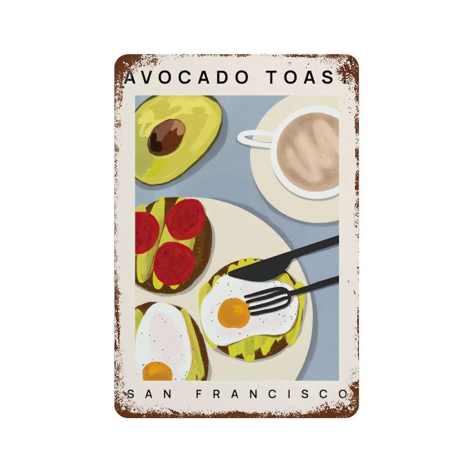 xiaoxiaoshen Avocado Toast Trendy Print Wall Decor Art Metal Tin Poster Modern Home Decor Art Home Bar Shop Decorations Vintage Sign 30x20cm