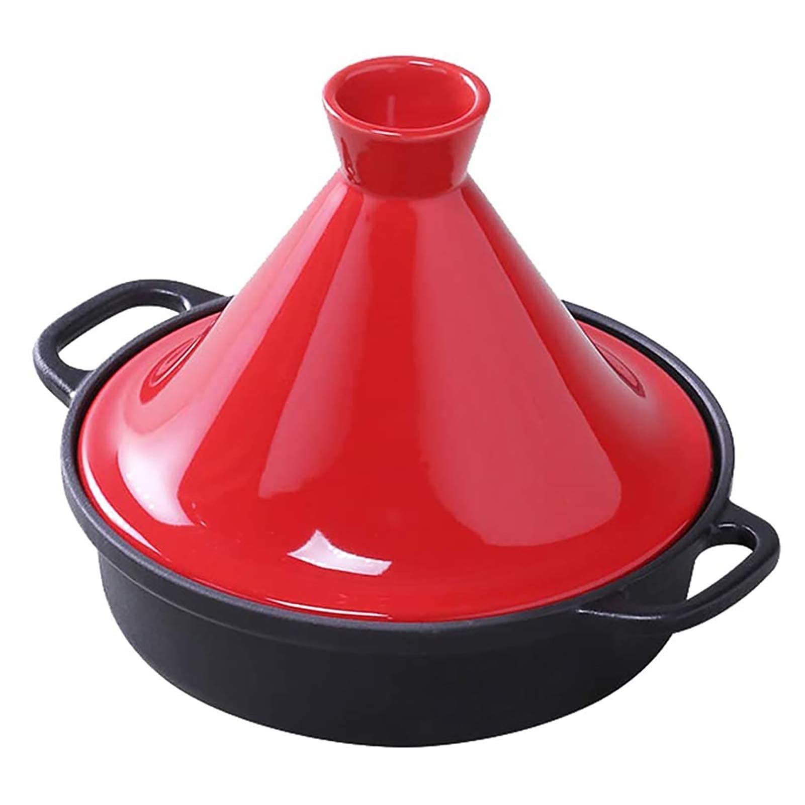 NERDOH Cast Iron Pot Tajine Cooking Pot with Enameled Cast Iron Base and Cone-Shaped Lid Lead Free Stew