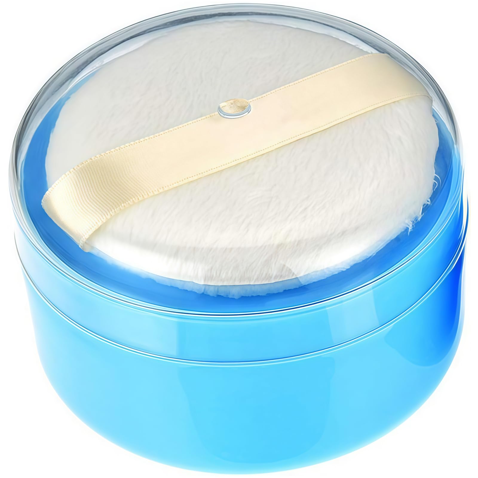 1 scatola porta talco in plastica, portatile, per la cura del bambino, custodia per talco, trucco, cosmetici, con piumino, di colore azzurro