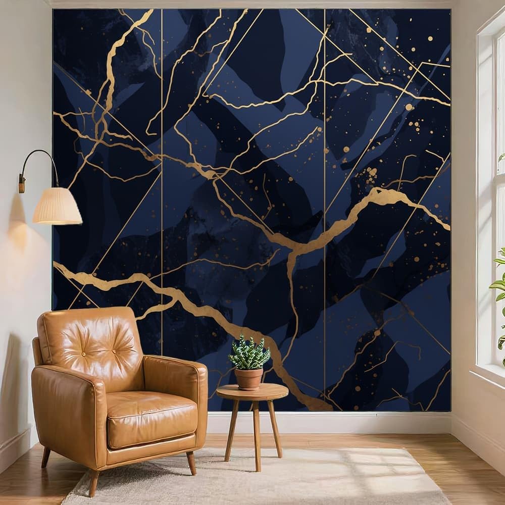 Ciemnoniebieska tapeta z włókniny salon sypialnia 350 x 256 cm