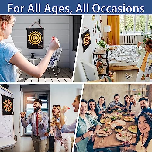 Image of Serveuttam Magnetic Dart Board Game for Kids & Adults - 6 Pc Darts & Mat | Double Faced, Indoor /Outdoor, Portable, Safe, Non-Toxic, Black, EVA