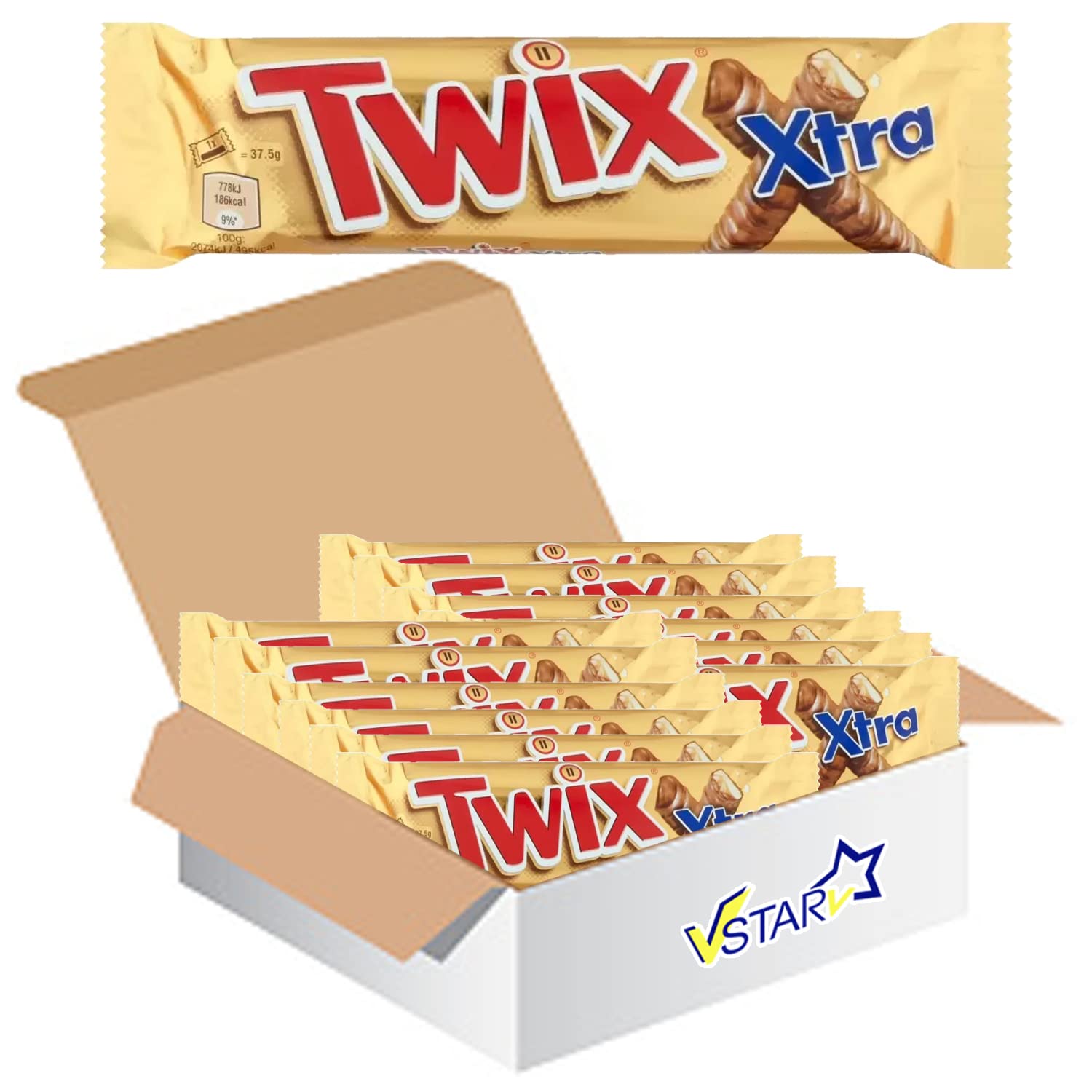 VSTAR All Chocolate Bars Collection (Twix Xtra Biscuit Twin Bars 75g, Full Box), 1.0 count
