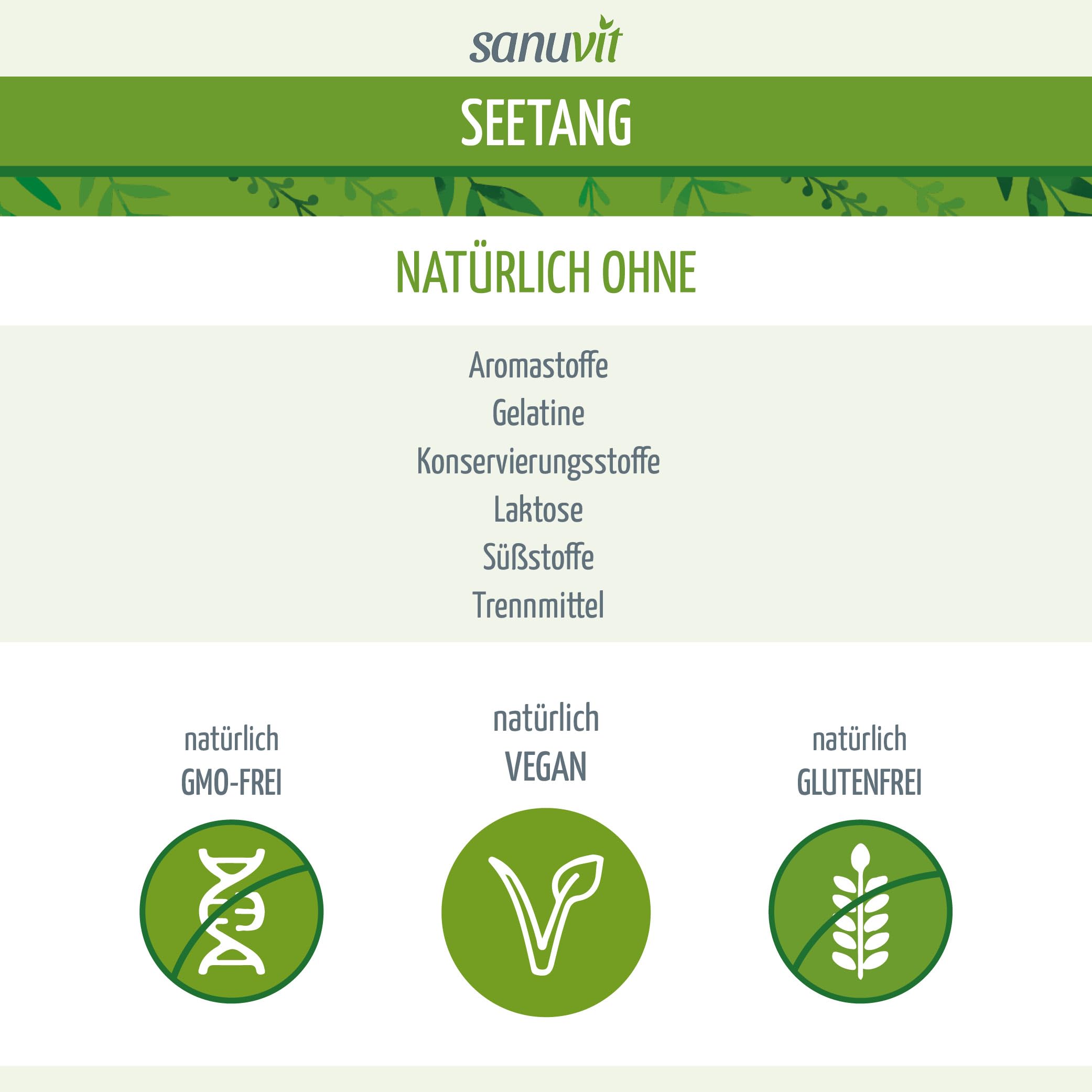 Sanuvit® - Bio-Seetang 500 mg | Biologische Algen, Bio Kelp | Hochdosiert mit 335 µg Jod pro Kapsel | Hohe Bioverfügbarkeit | Qualität aus Österreich | Vegan | 60 Kapseln