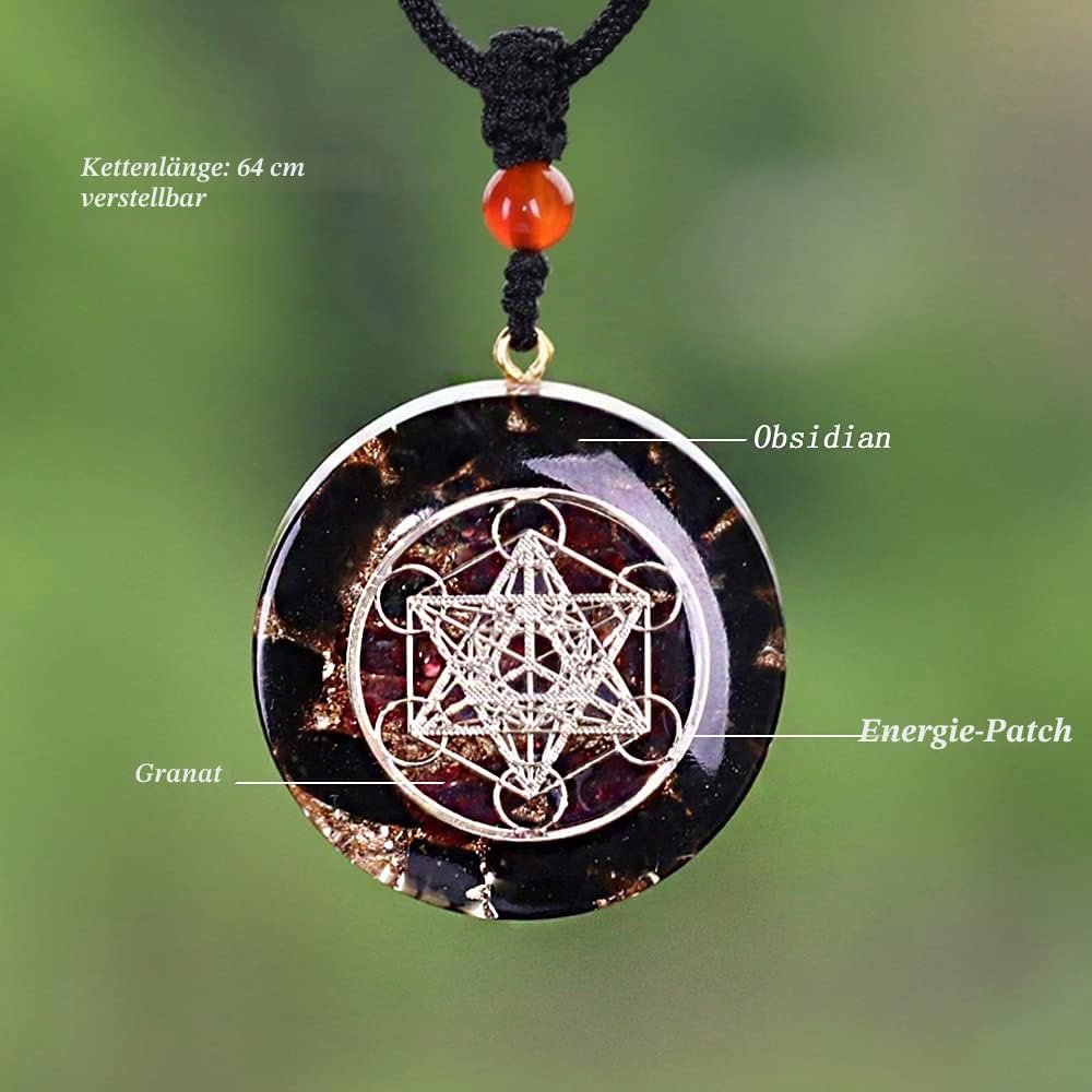 DYFUHO Orgone Metatron Cube Merkaba Anhänger Halskette, Om Crystals Stones Orgonit Anhänger, Orgonit Chakra Halskette zum EMK Schutz (schwarz, kettenvereinbar)
