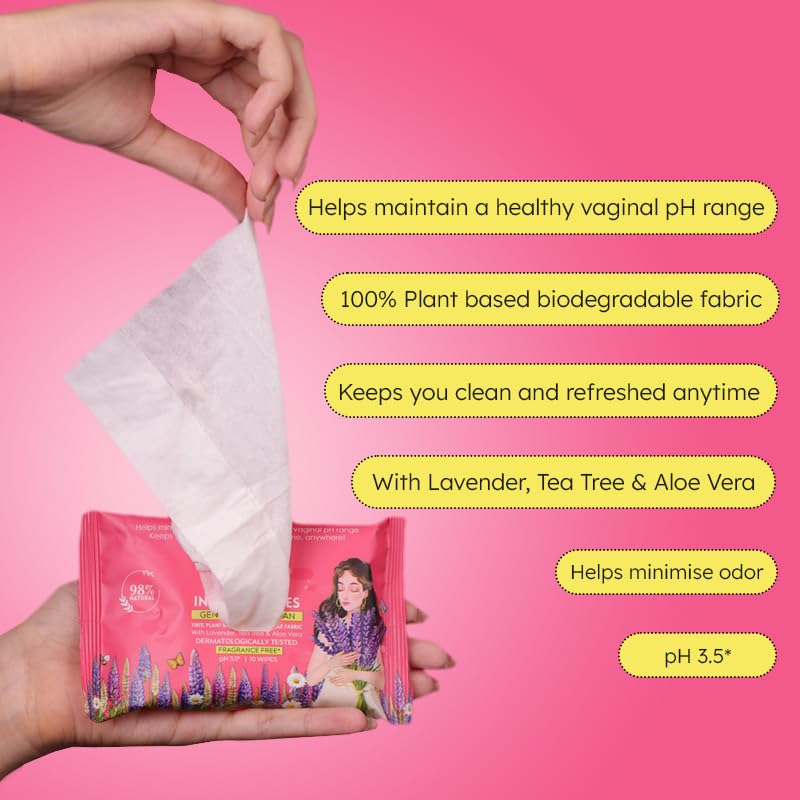 Pink Energy Intimate Wipes Combo Pack of 3 | pH-Balanced, Naturally Scented | Biodegradable Feminine Wipes | Odour Control | 30 Wipes Total | Lavender and Tea Tree 4