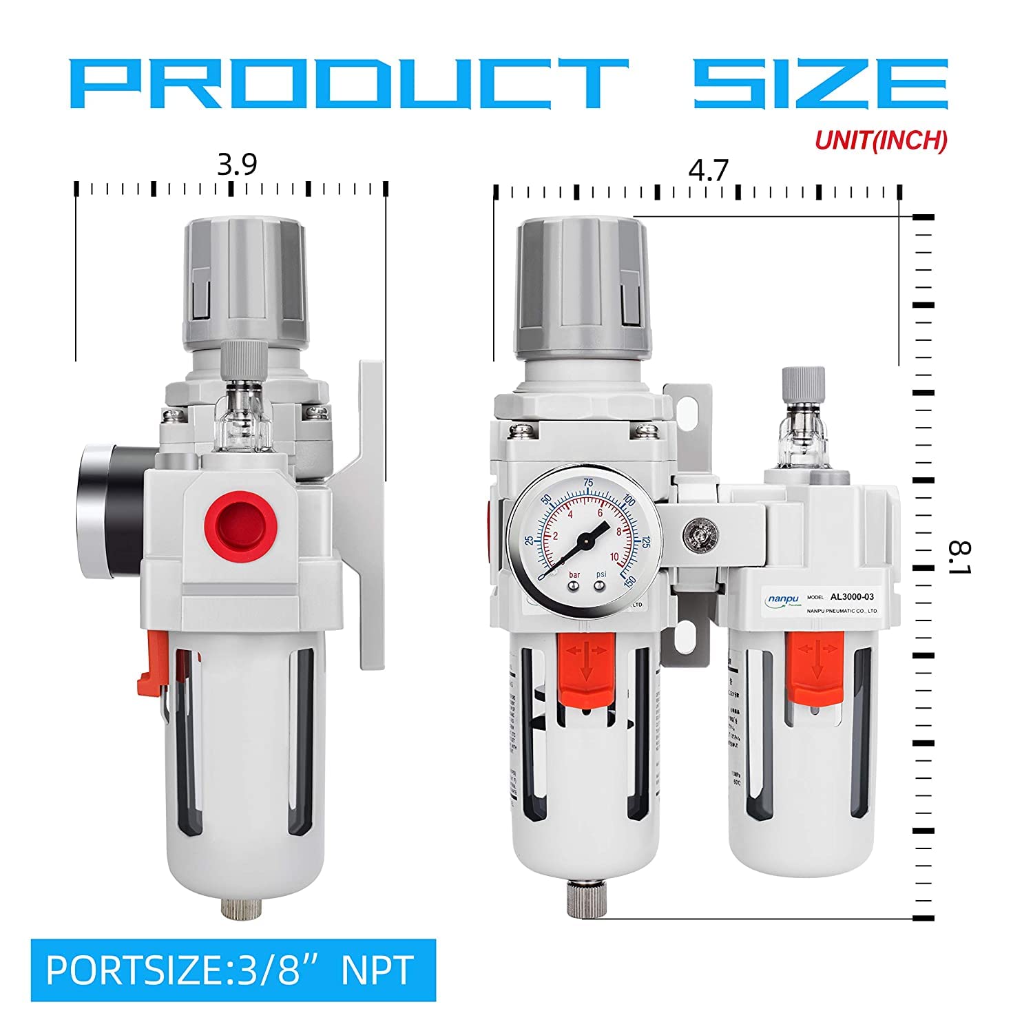 NANPU 3/8" NPT Air Filter Regulator Lubricator Combo, Water Separator — Amazon image 3
