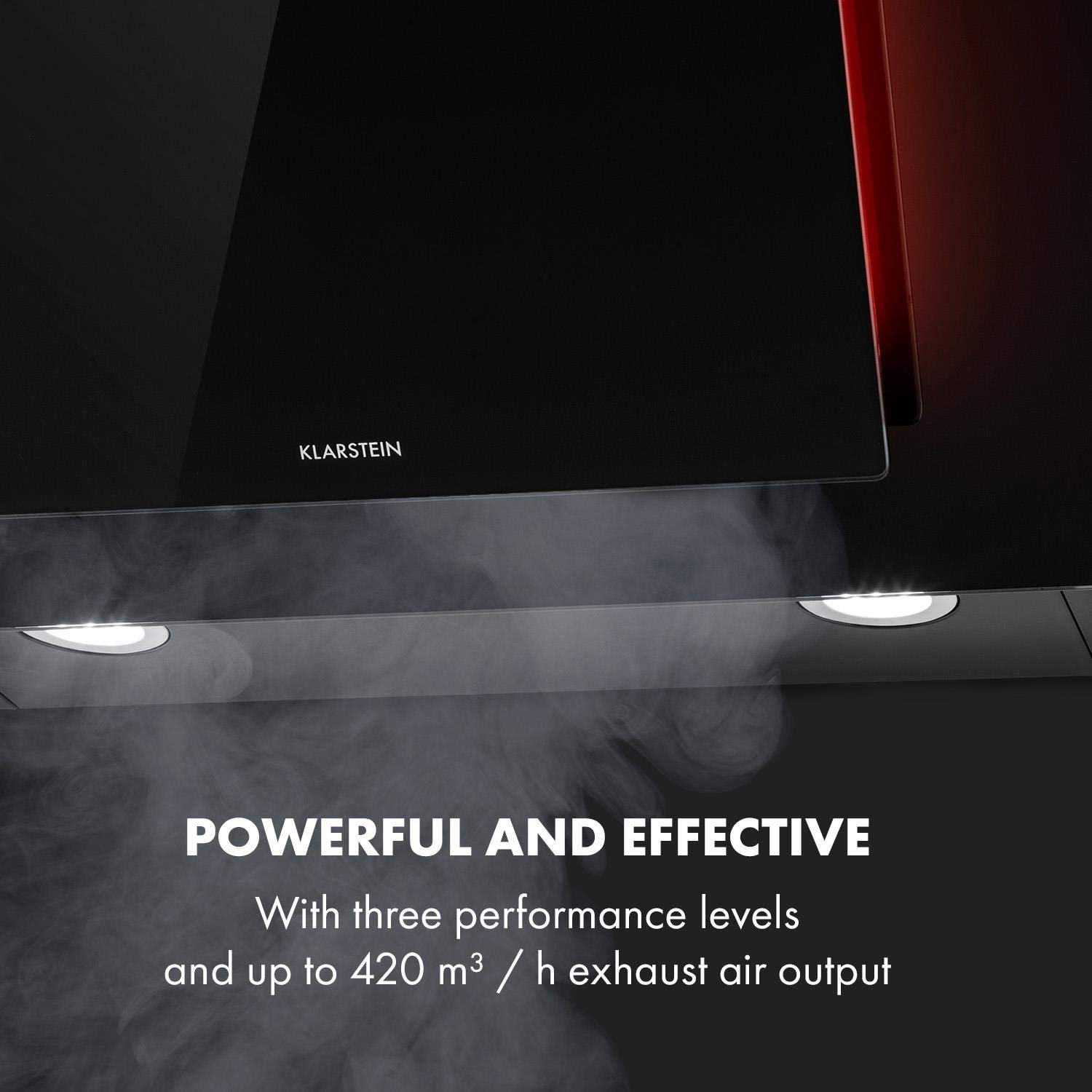 KLARSTEIN Eleonora - hotte aspirante, CEE A++, capacité: 426 m³/h, commande tactile, éclairage LED RVB, 60 dB, évacuation ou recirculation d'air, filtre à graisse, 90cm - noir