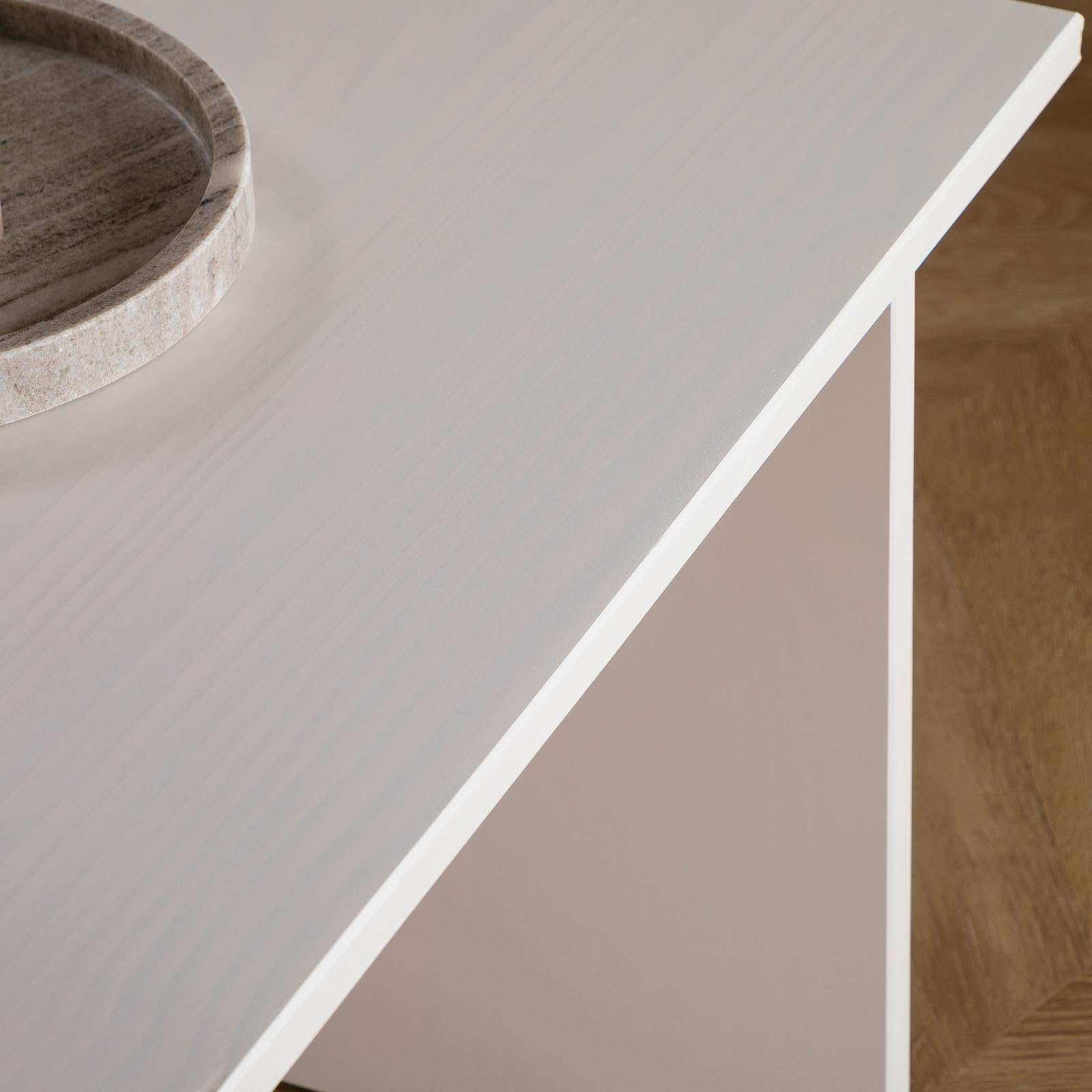 IDIMEX Table Basse Salto rectangulaire pour Salon en Bois Massif Blanc, 110x45 cm, élégante et Minimaliste, Pieds en Bois
