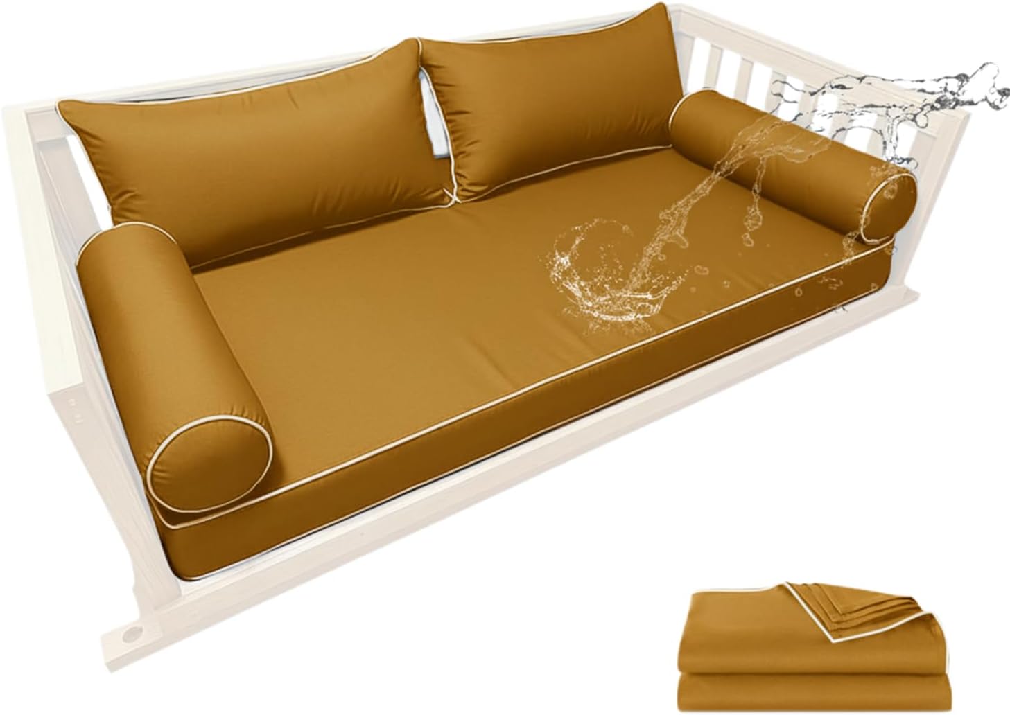 Outdoor Twin Size Mattress Cover for Swing Bed, 6inch Twin Size Outdoor Porch Swing Bed Cushion Cover,Fitted Sheet Covers Daybed Cushion Bolster Pillow, Only Covers