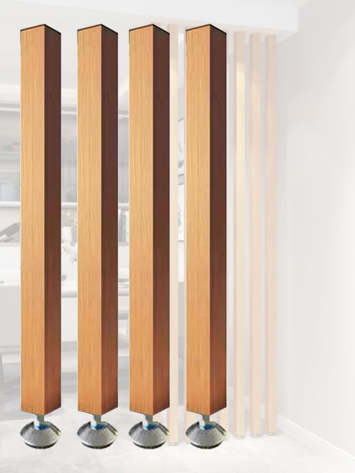 ZAQYCM Wood Slat Room Dividers Floor to Ceiling, 8 7 6 5 4 3 Feet Tall Wall Partition Screen Post for Office, Stairway, Lofts and Porch, Modern Living Room Decorative Panel(4 Pack,180cm/70.8in/5.9ft)