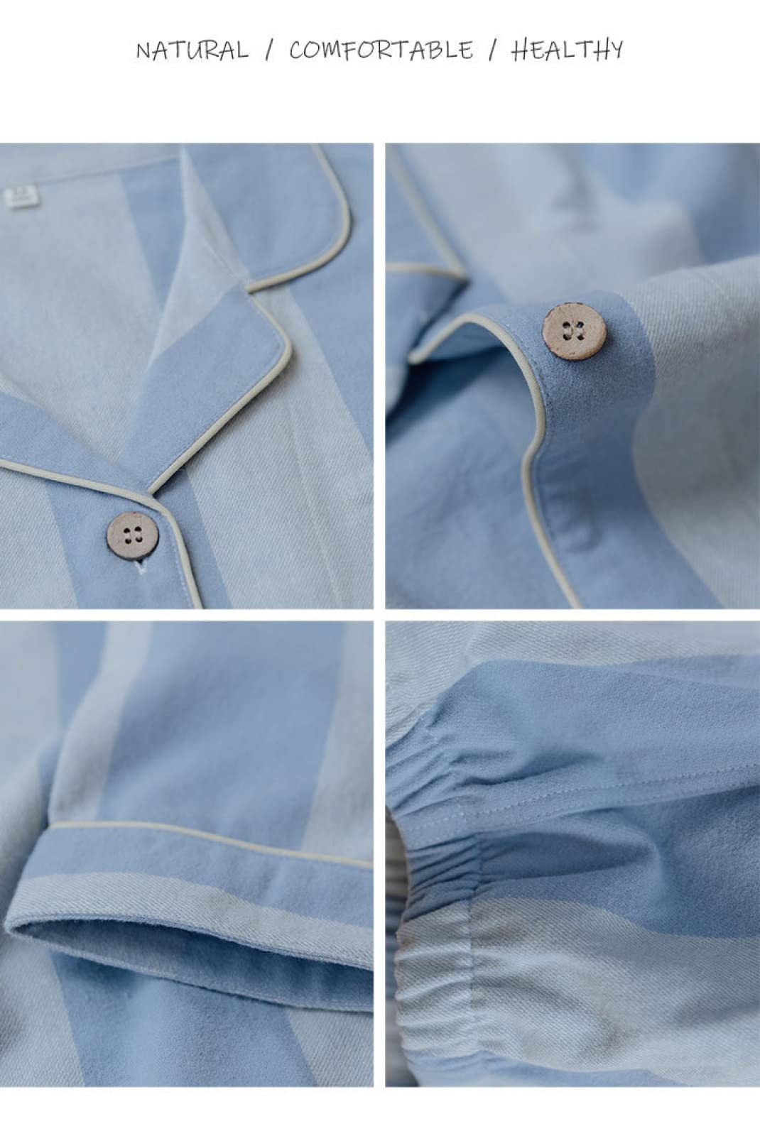 Conjunto De Dos Piezas De Pijama De Algodón para Mujer, Traje De Manga Larga para El Hogar De La Pareja, Felpa Cepillada De Algodón Hecha A Mano,Lake Blue,M (Peso 100-120 Catties)