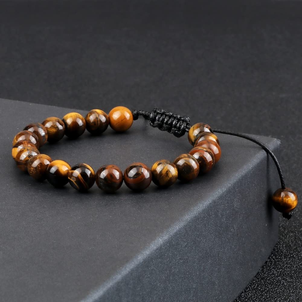 MOCHAMIK Bracciale con Perline in Pietra Occhio di Tigre Braccialetti con Corda Intrecciata Regolabile Braccialetti con Equilibrio in Roccia lavica Naturale per Uomo e Donna