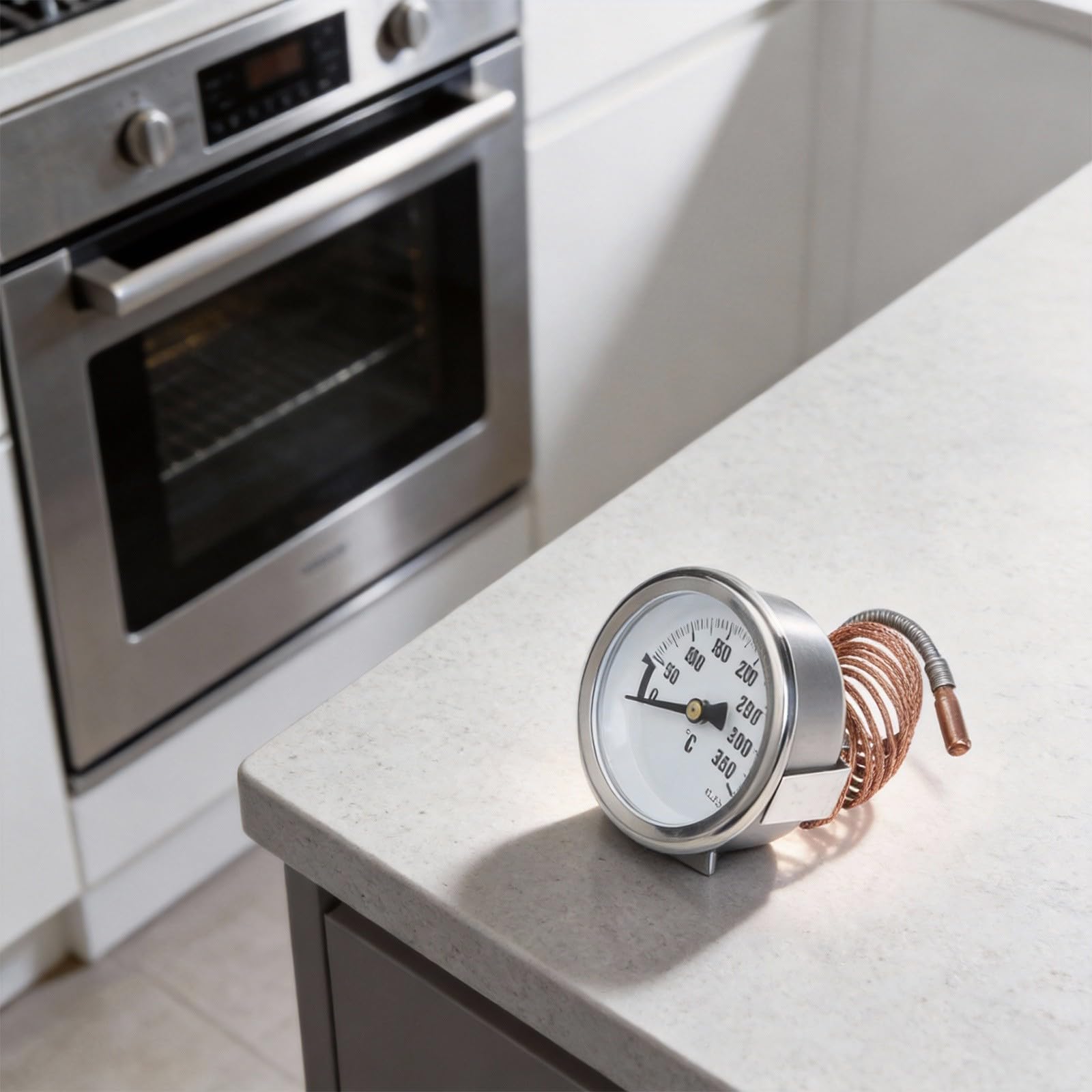 KiraKira Termometro capillare in metallo 0-350C per forno riscaldatore caldaia, quadrante 7 cm con cavo sonda da 1 m, manometro ad alta temperatura per cucina
