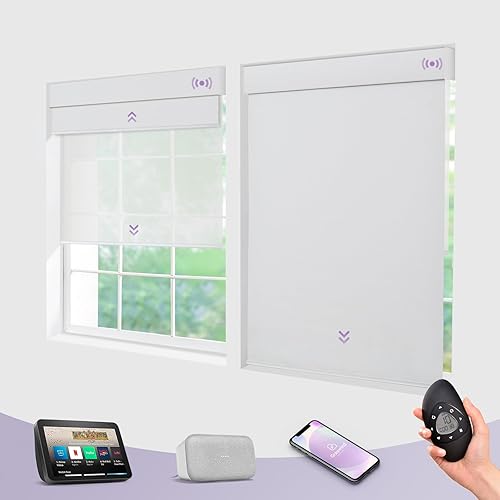 Graywind Persianas dobles motorizadas para ventanas, persianas dobles inteligentes opacas y transparentes con control remoto Alexa Google Control
