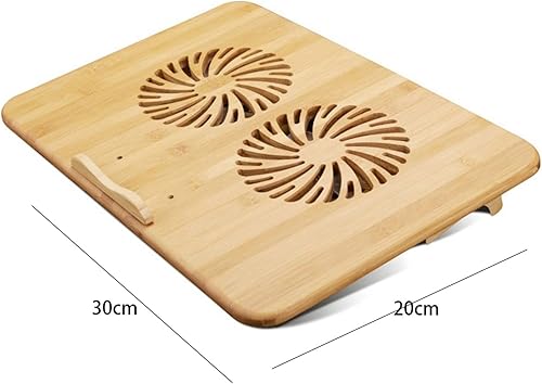 Miniatura 3 de Soporte de madera para computadora portátil con radiador de ventilador doble para escritorio, soporte de cuaderno de madera, accesorios para