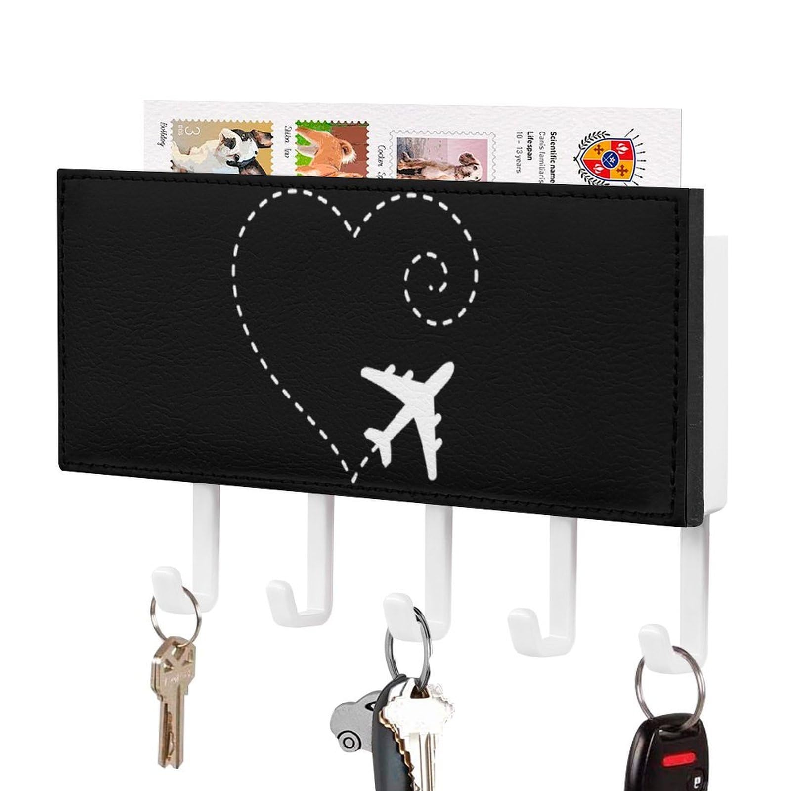 NCLQVJXZKHW Airplane Heart Key Holder with 5 Hooks Key Hooks Wall Mounted Key Racks Key Hanger Organiser Shelf