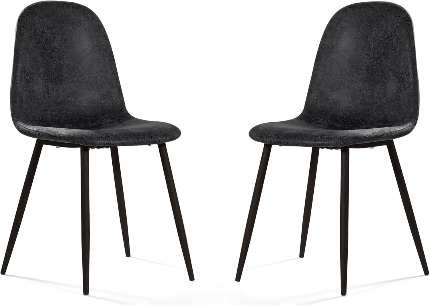 2 SET, Suede Dining Chairs with Metal Legs - Comfortable Living Room Bedroom Kitchen Vanity Accent Chair - Fabric & Comfy - BLACK