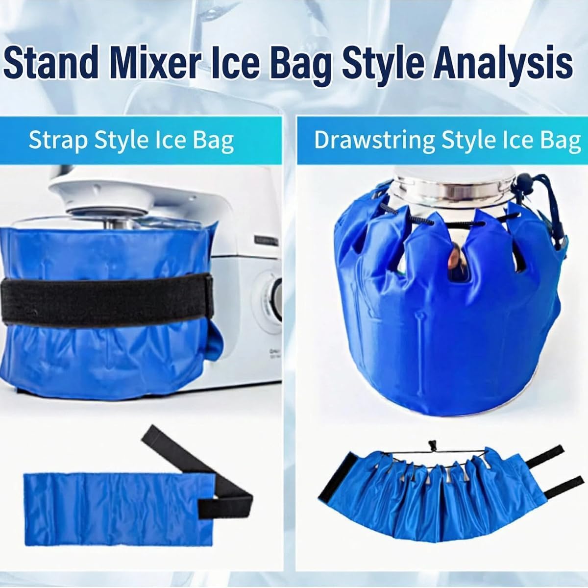 Reusable Stand Mixer Bowl Cooling Jacket, Insulated Bowl Sleeve with Gel Ice Pack for 4.5-7 Quart Mixing Bowls, Adjustable PVC Waterproof Cooling Wrap to Keep Dough & Buttercream Cool for Baking