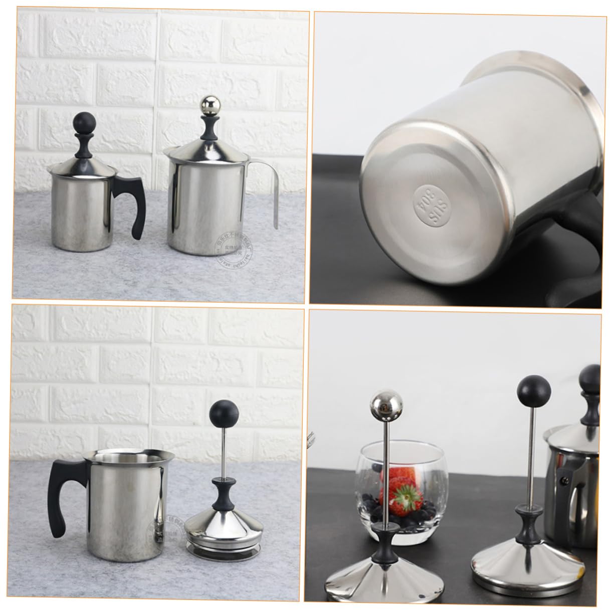 OUNONA Manual Milk Frother Pitcher Jug with Built Filter Hand Pump Latte Art Tool for Cappuccino and Hot No Electricity Needed