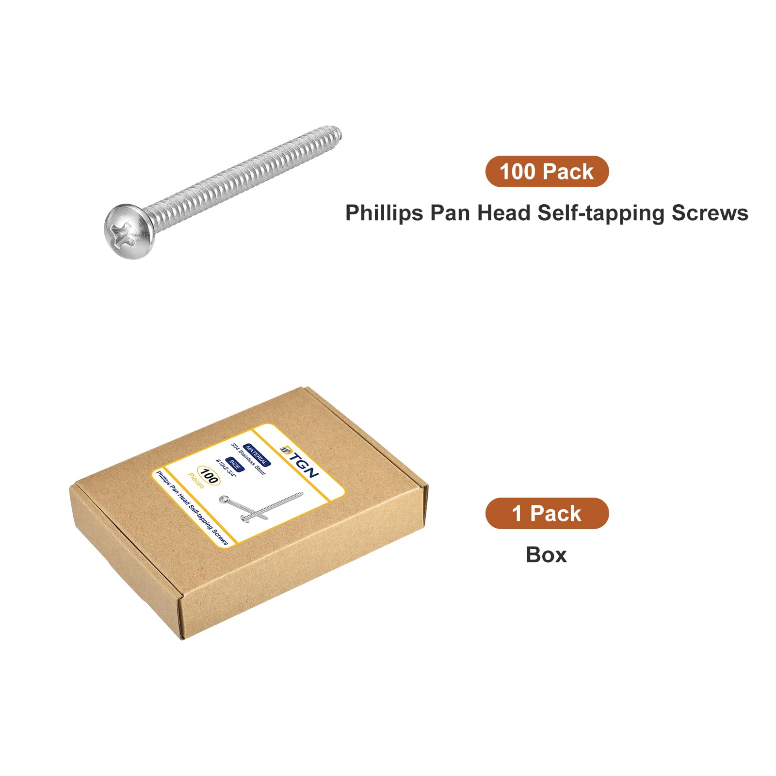 DTGN Tornillos autorroscantes Phillips #10x2-3/4 de cabeza plana – Paquete de 100 – Tornillos de chapa de acero inoxidable 304 con acabado brillante tornillos de madera