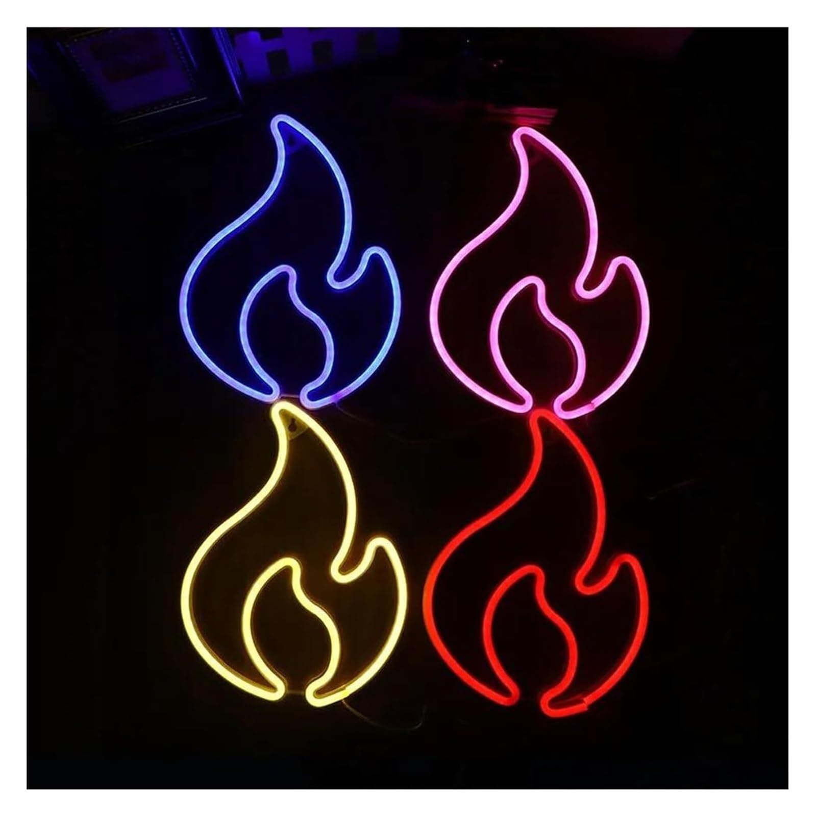 Letreros de neón con forma llama, luz LED para habitación niños, decoración pared para bodas y fiestas, lámpara colgante(Neon-2)