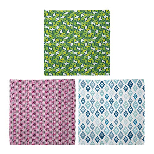ABAKUHAUS Unisex Bandana, Moderne geometrische Formation Oval Connected Muster Diamantförmig Triangles, 3er Pack, Mehrfarbig