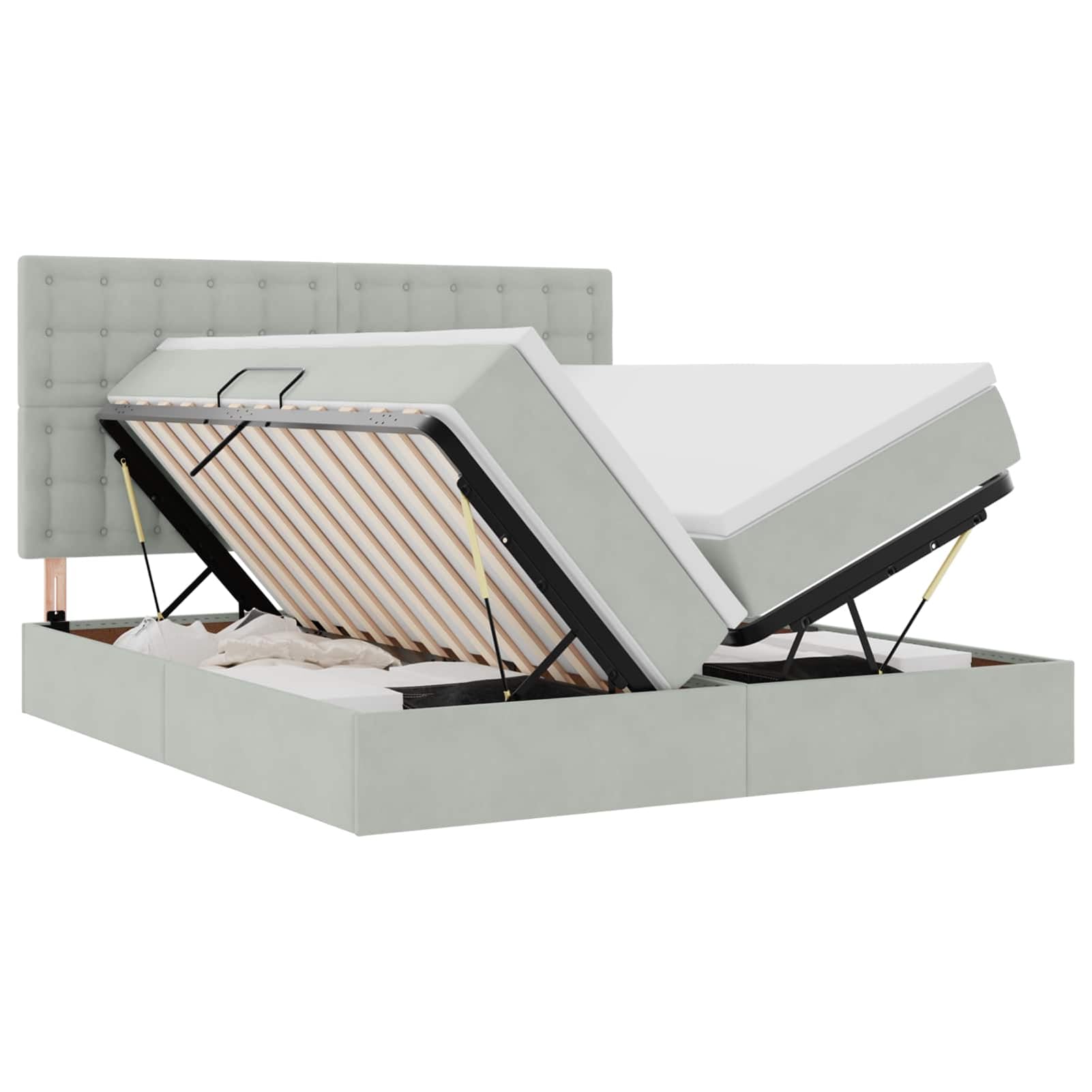 Fasba Cama de Almacenamiento con elevación hidráulica y Luces LED - Tamaño 200x203 cm, Color Gris Claro, Material Terciopelo Modelo FCZJ-3372911ES