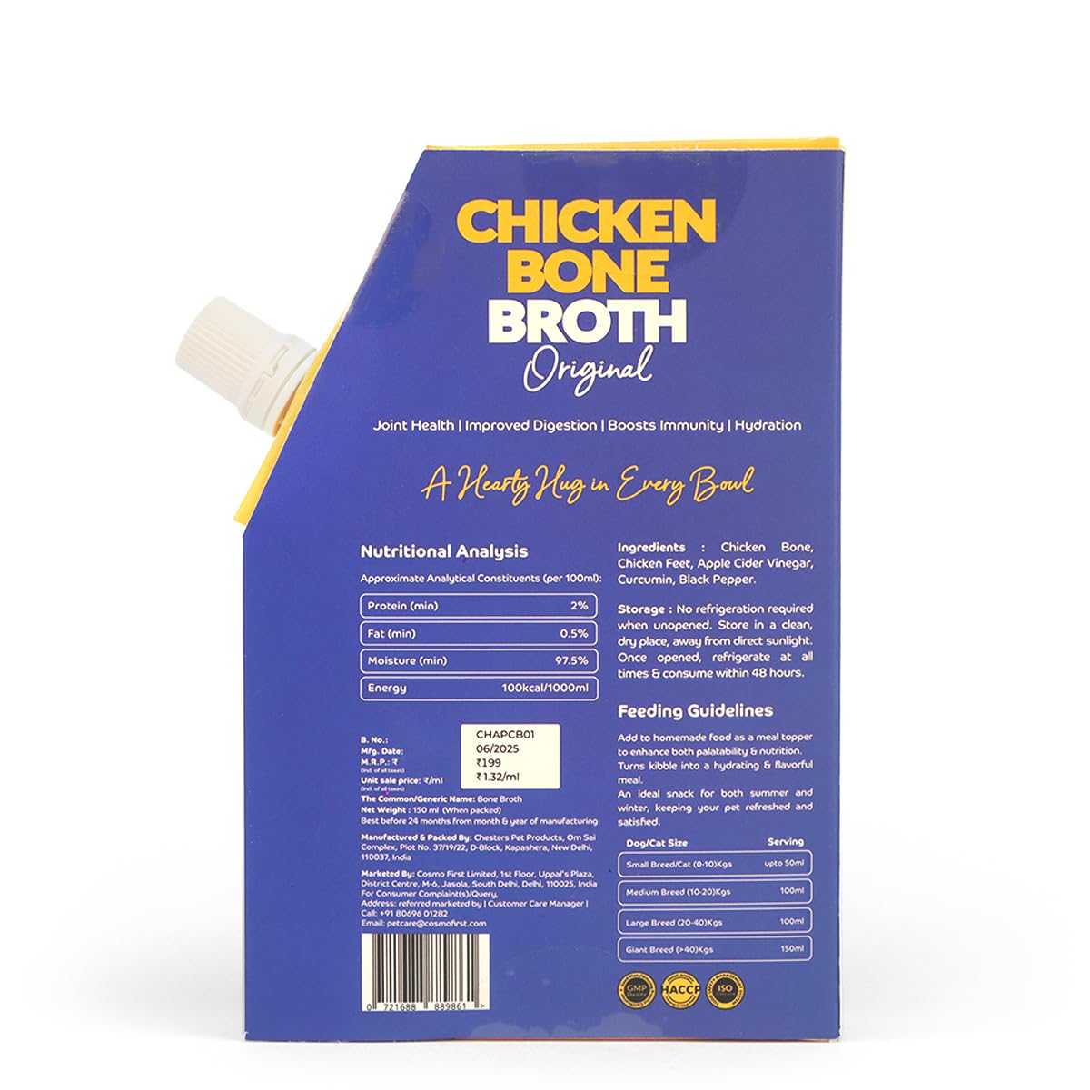 Applod Original Chicken Bone Broth for Dogs & Cats | Protein-Rich Grain-Free Meal Topper with Collagen & Amino Acids | Hydrating Slow-Cooked Joint Support Broth | 150ml 3