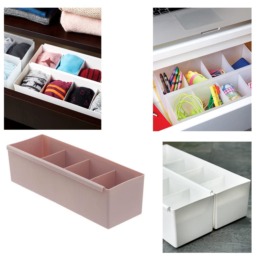HK Online 4 Section DRAWER ORGANISER - Underwear & Socks Storage, Wardrobe Organiser, 26 cm x 9 cm x 7.5 cm (Pink, 1 Pack)