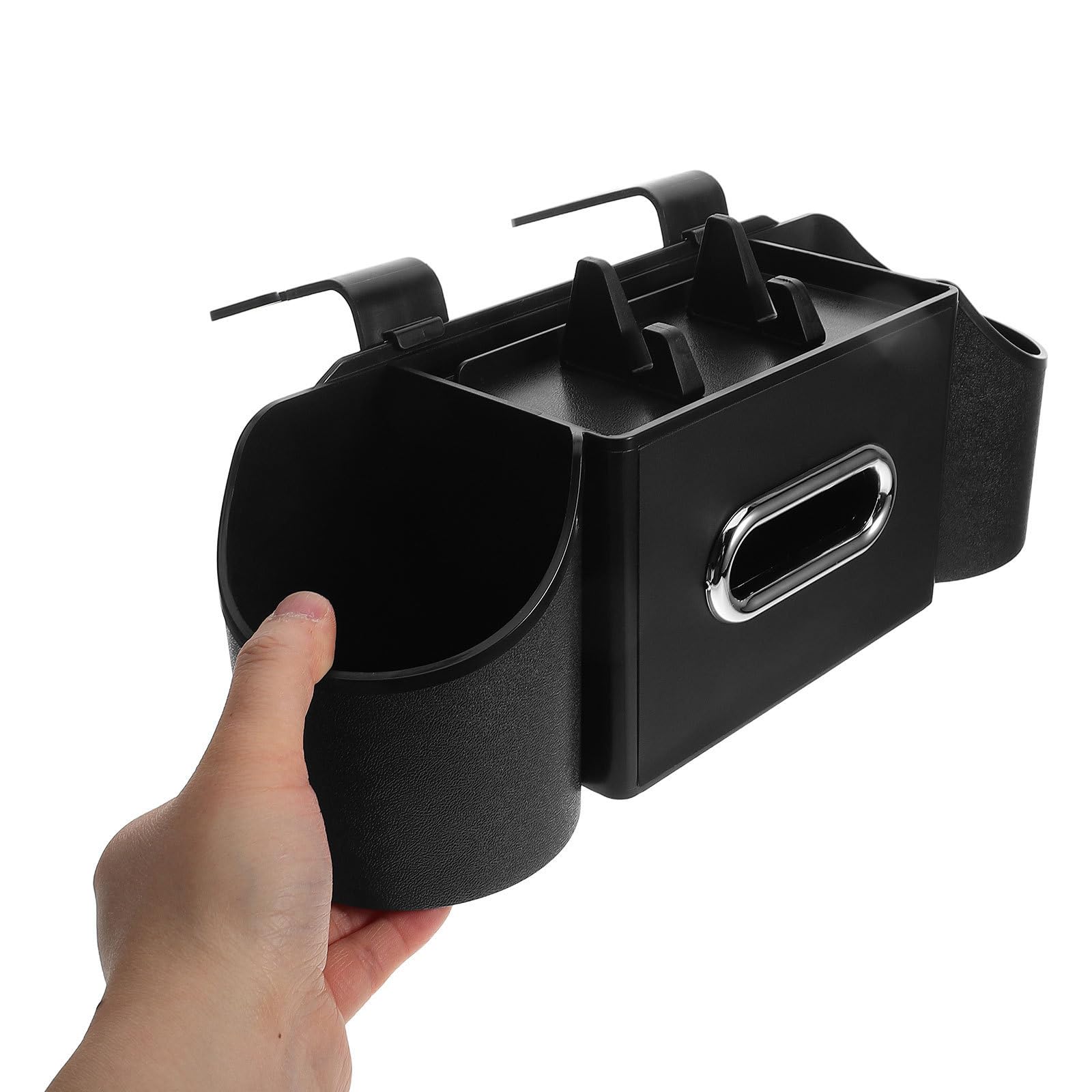 Hemobllo Kopfstützen Aufbewahrungsbox und Haken Organizer mit Getränkehalter Multifunktionale Integrierte Taschentuchbox Schwarz für Rücksitzlehne Auto Innenraum Zubehör für Reise