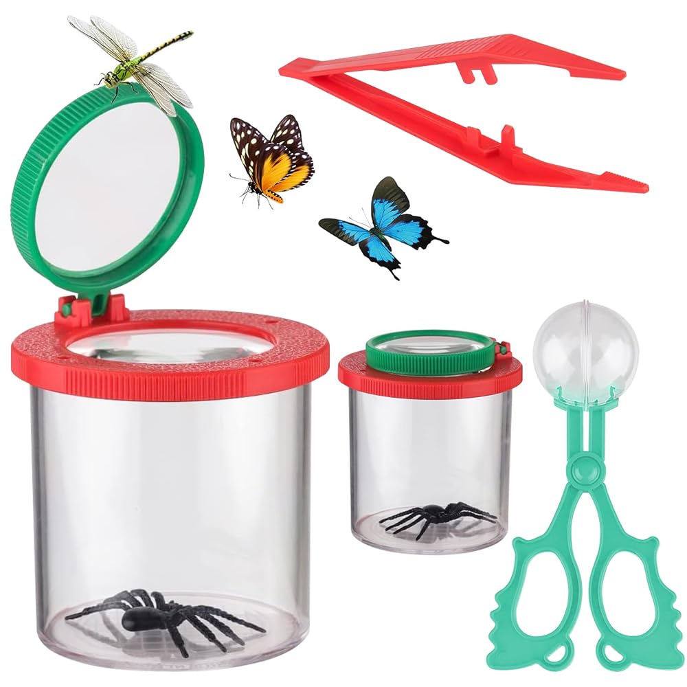 YANGUN 6 Piezas caja de observación de insectos, Caja De Observación De Insectos para Niños con pinzas, Caja De Insectos De Aumento, visor de insectos para exteriores, ciencia, naturaleza, exploración