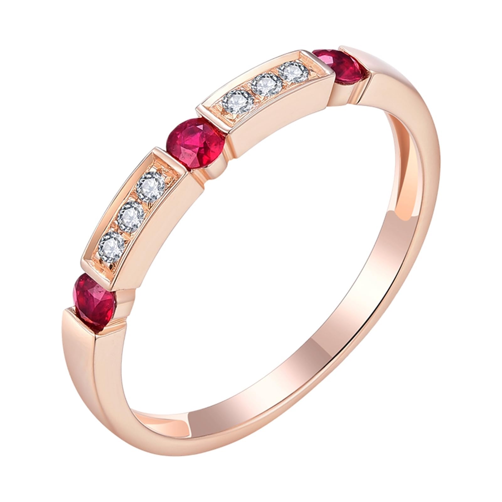 Anillo de oro rosa, anillo de compromiso, anillo de oro auténtico, con rubí, media eternidad, para mujer