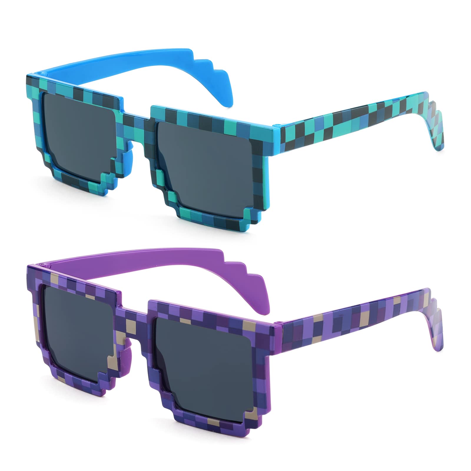 FEISEDY 2 Pack Thug Life Sunglasses 8 Bit Pixel Funny Pixelated Mosaic Gamer Glasses Disco Cool Shades Party Favors B9067