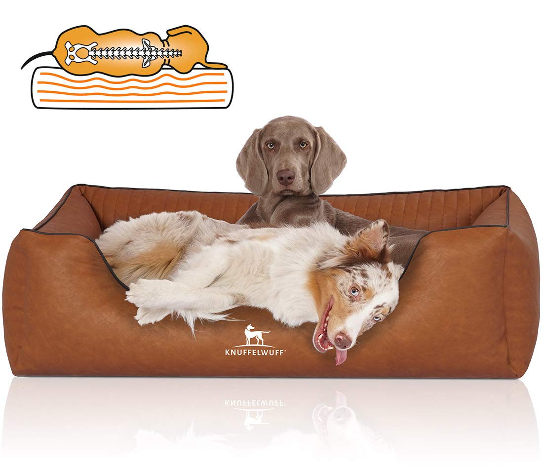 Knuffelwuff Orthopädisches Hundebett Chesapeake aus Laser gestepptem marmoriertem Kunstleder M-L 85 x 63cm Rusty - Abnehmbarer Bezug - leicht zu reinigen - für große, mittelgroße und kleine Hunde