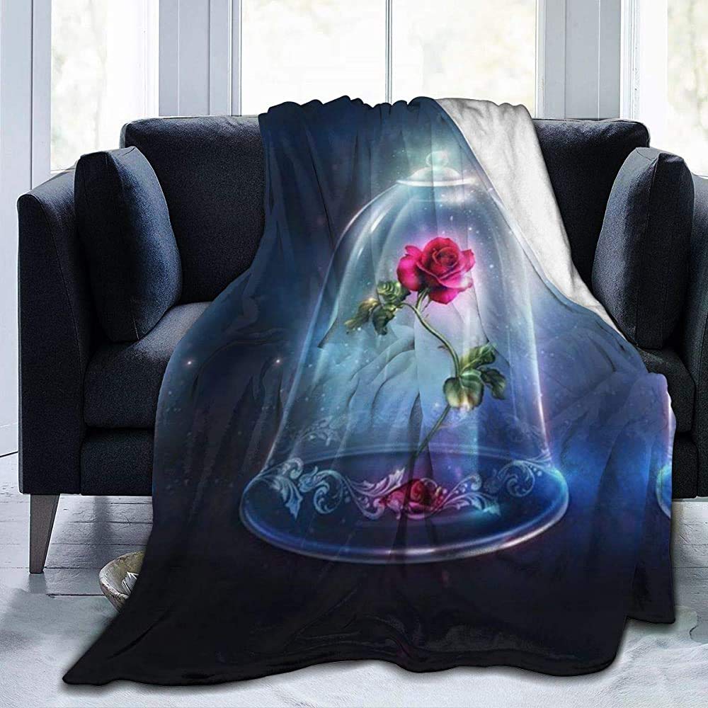 Premium Flannel Fleece Blanket- Beauty And Beast Rose Soft Warm Cozy Micro Blanket For Sofa Couch - 50X40 In