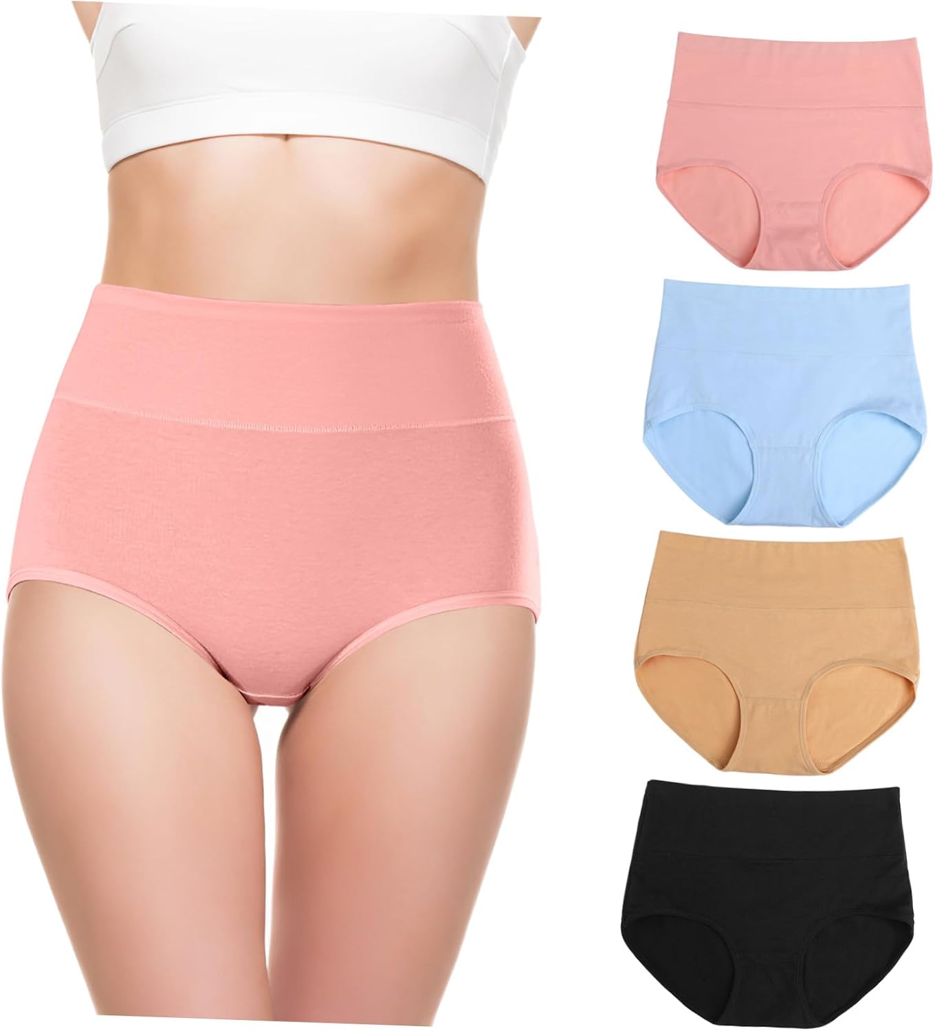 COLLBATH 4 Pcs Women High Waisted Briefs Elastic Waistband Comfortable Breathable Underwear Multi-color Pack for Daily Fitness
