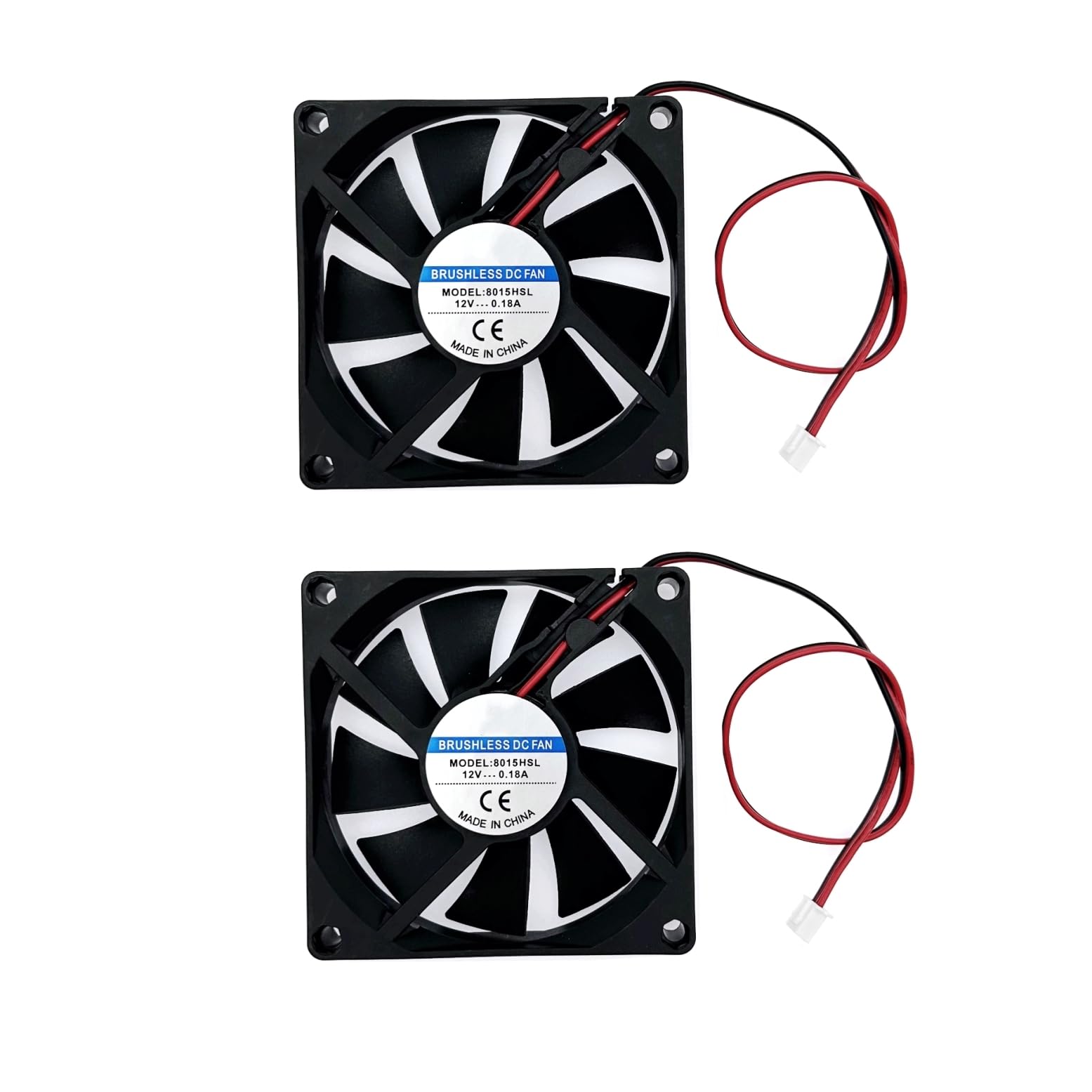 JZK 80 x 80 x 15mm 2 Pin DC 12V Brushless Mini Cooling Fan 80 cm with 8015 Cooling Cables