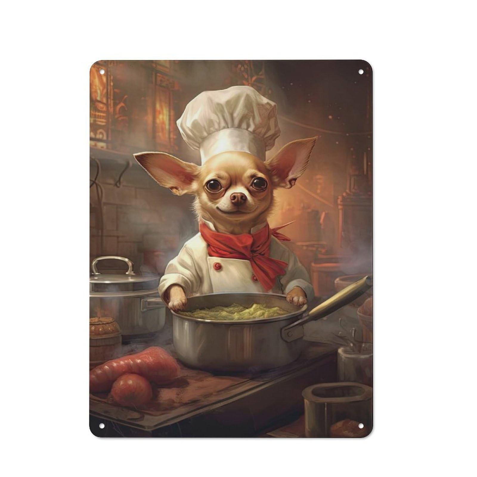 Junmoney Chihuahua Chef Vintage Tin Sign 40X30cm, Country Style Bistro Wall Plaque For Bakery, Diner, Cafe Or Family Room