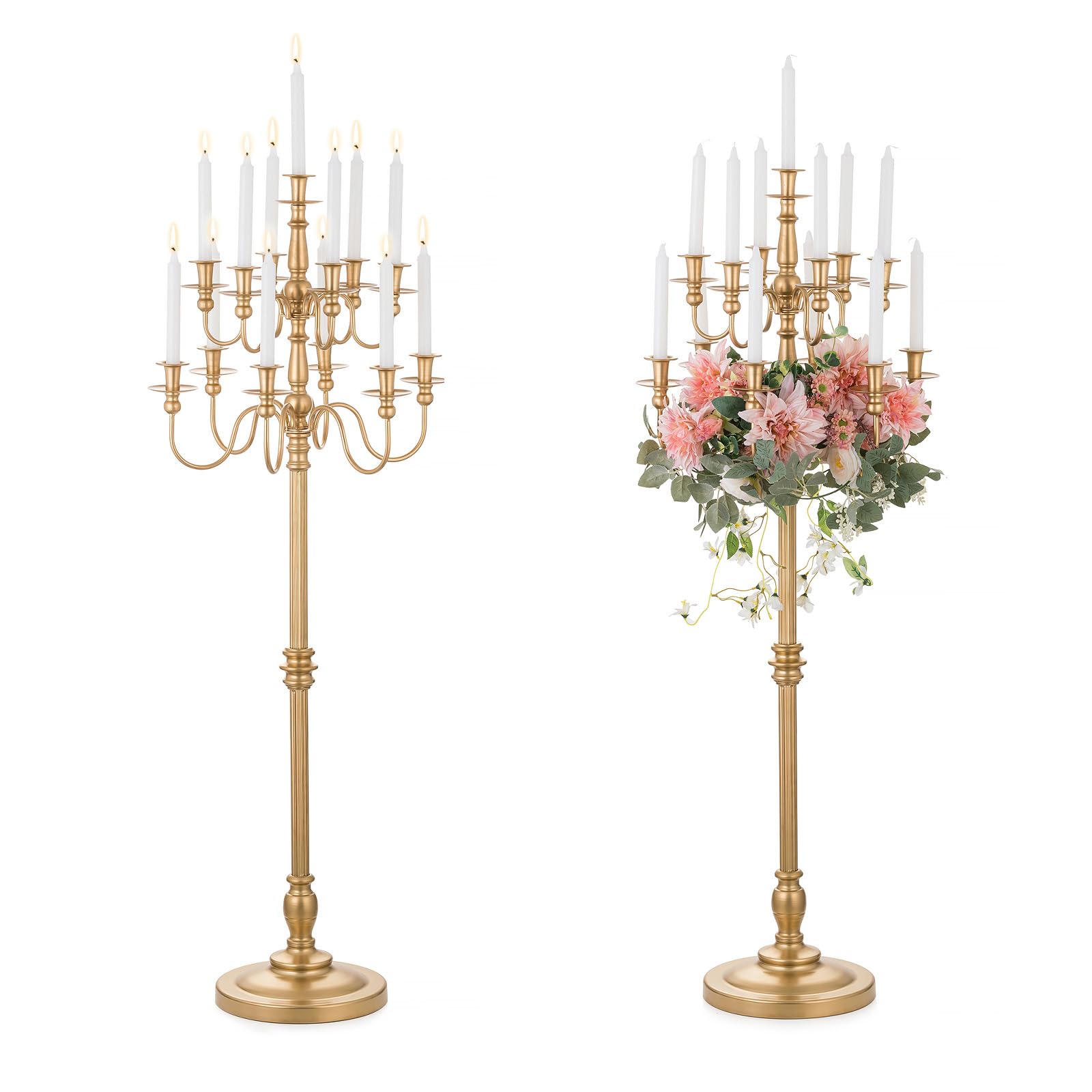 Sziqiqi Wedding Candelabra 51in Tall : Large Candelebras for Party Event Gold Candle Holders Set of 2 for Candlesticks Table Centerpiece for Party